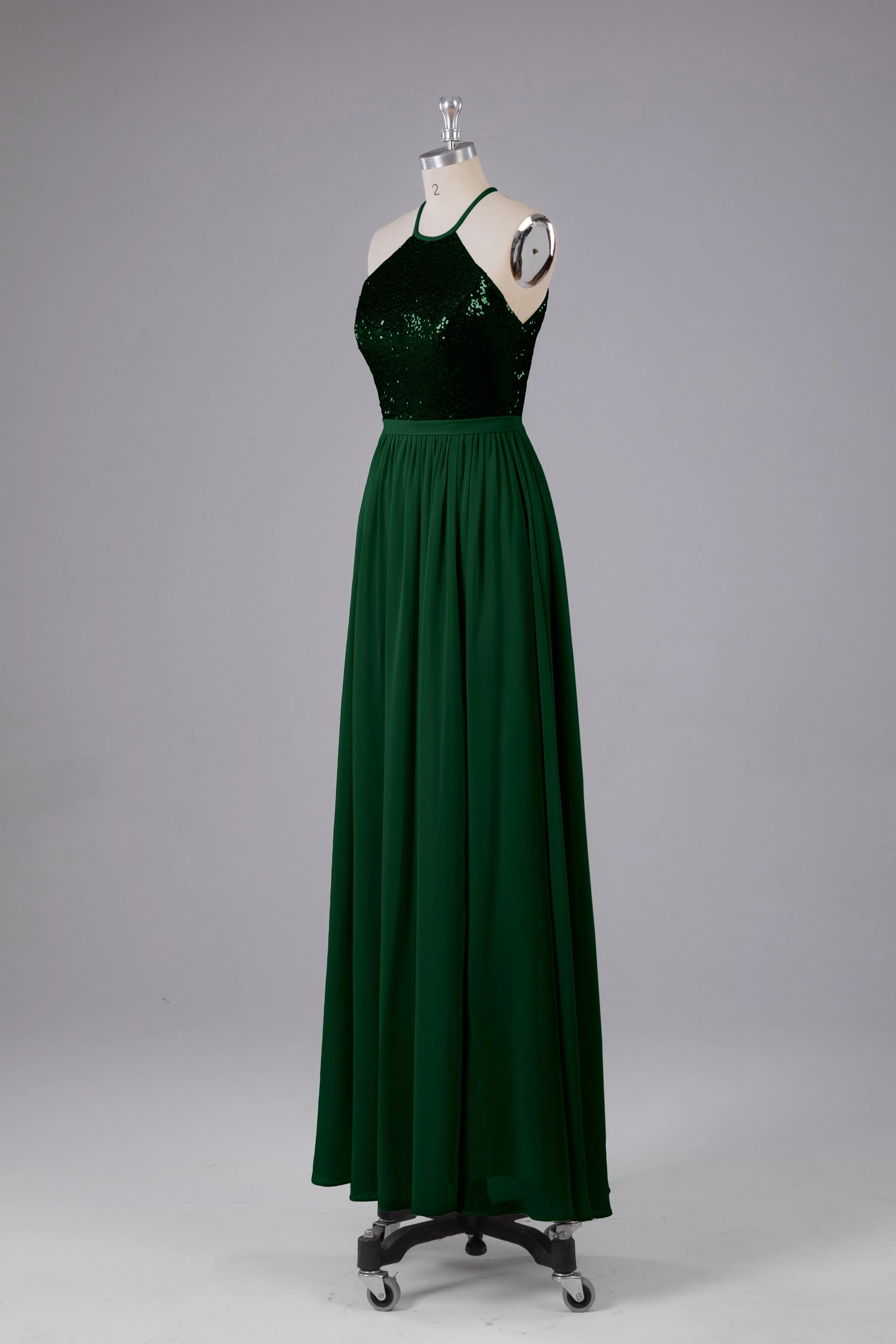 Elegant Halter Sequins Long Bridesmaid Dress
