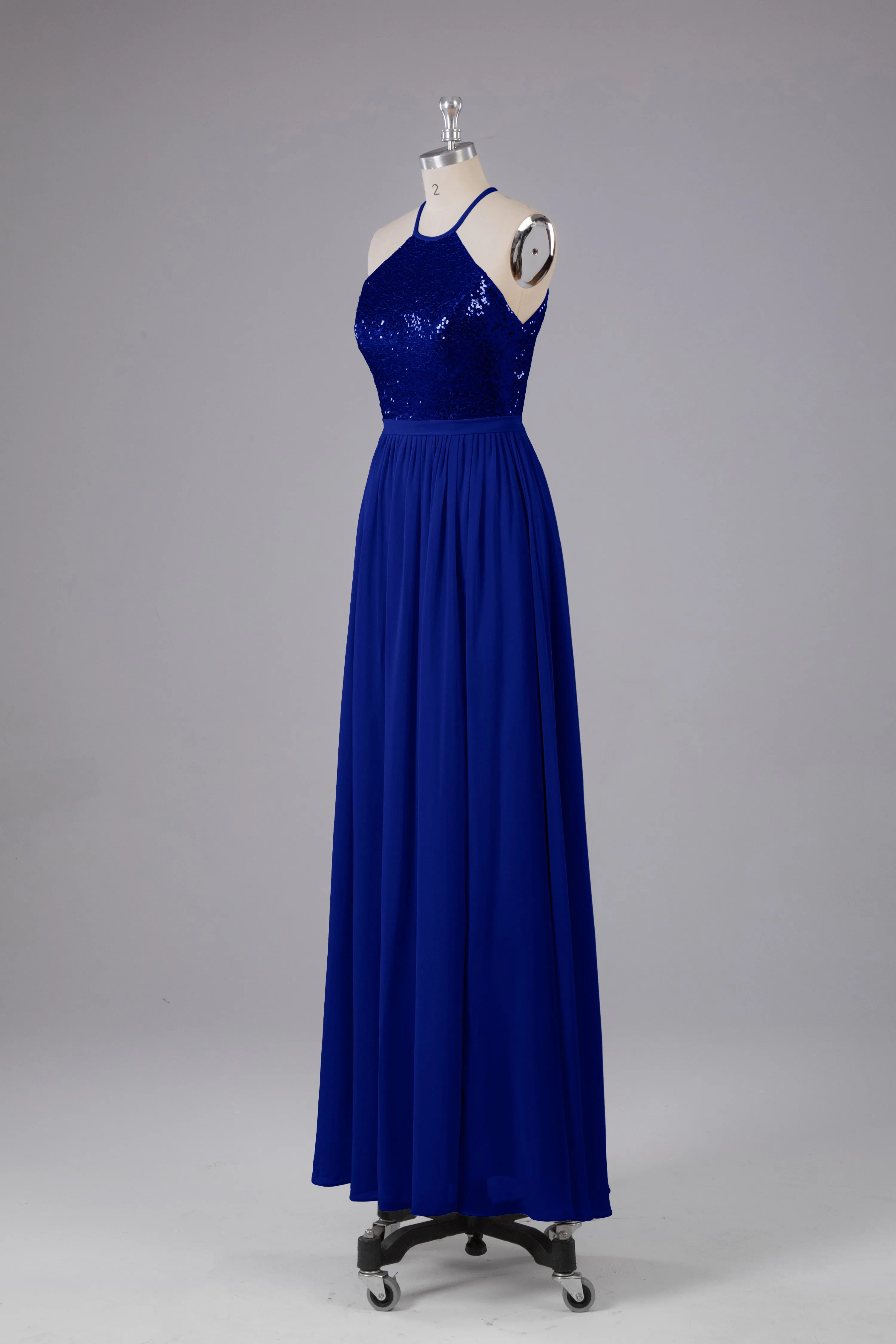Elegant Halter Sequins Long Bridesmaid Dress