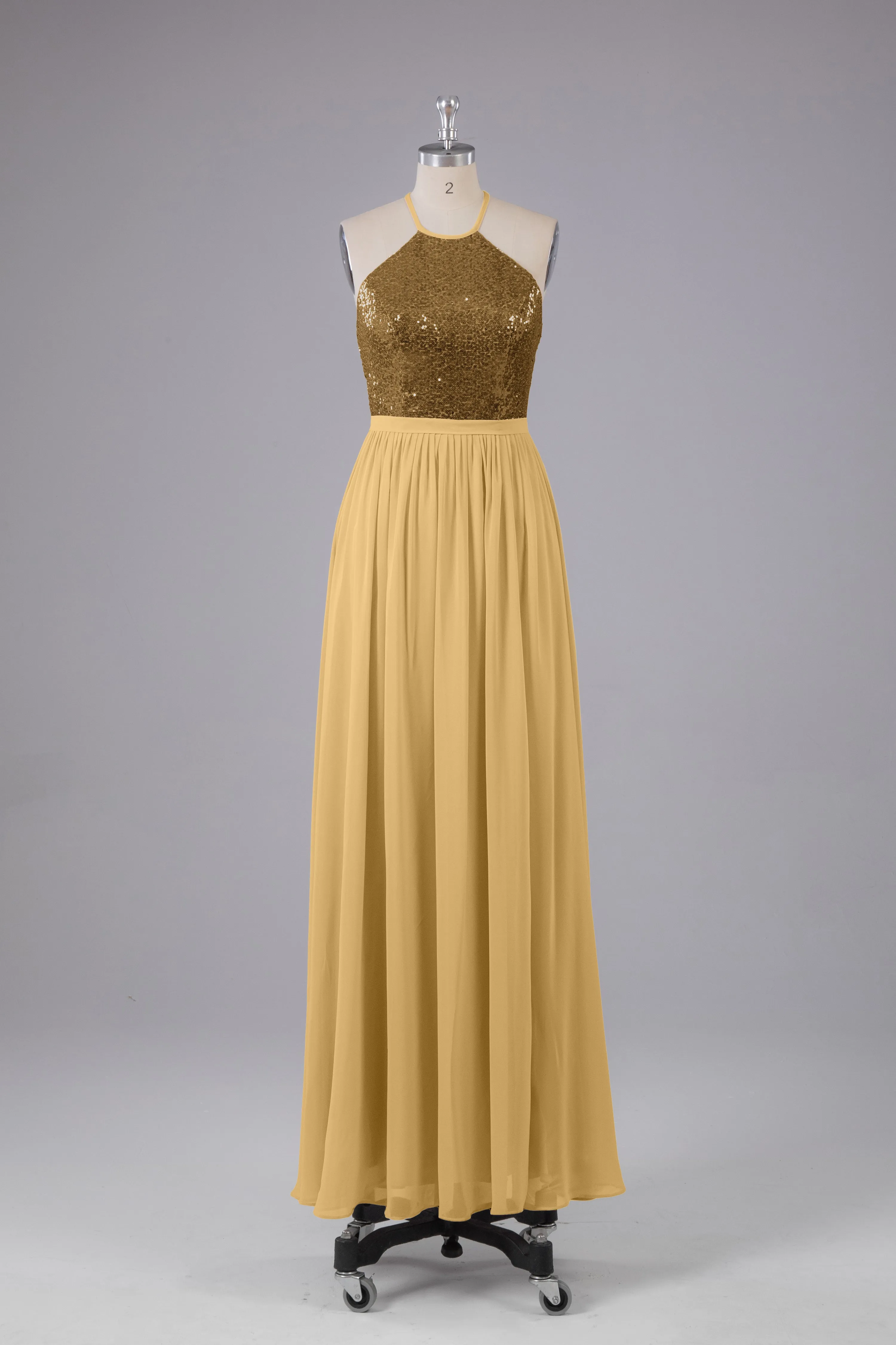 Elegant Halter Sequins Long Bridesmaid Dress