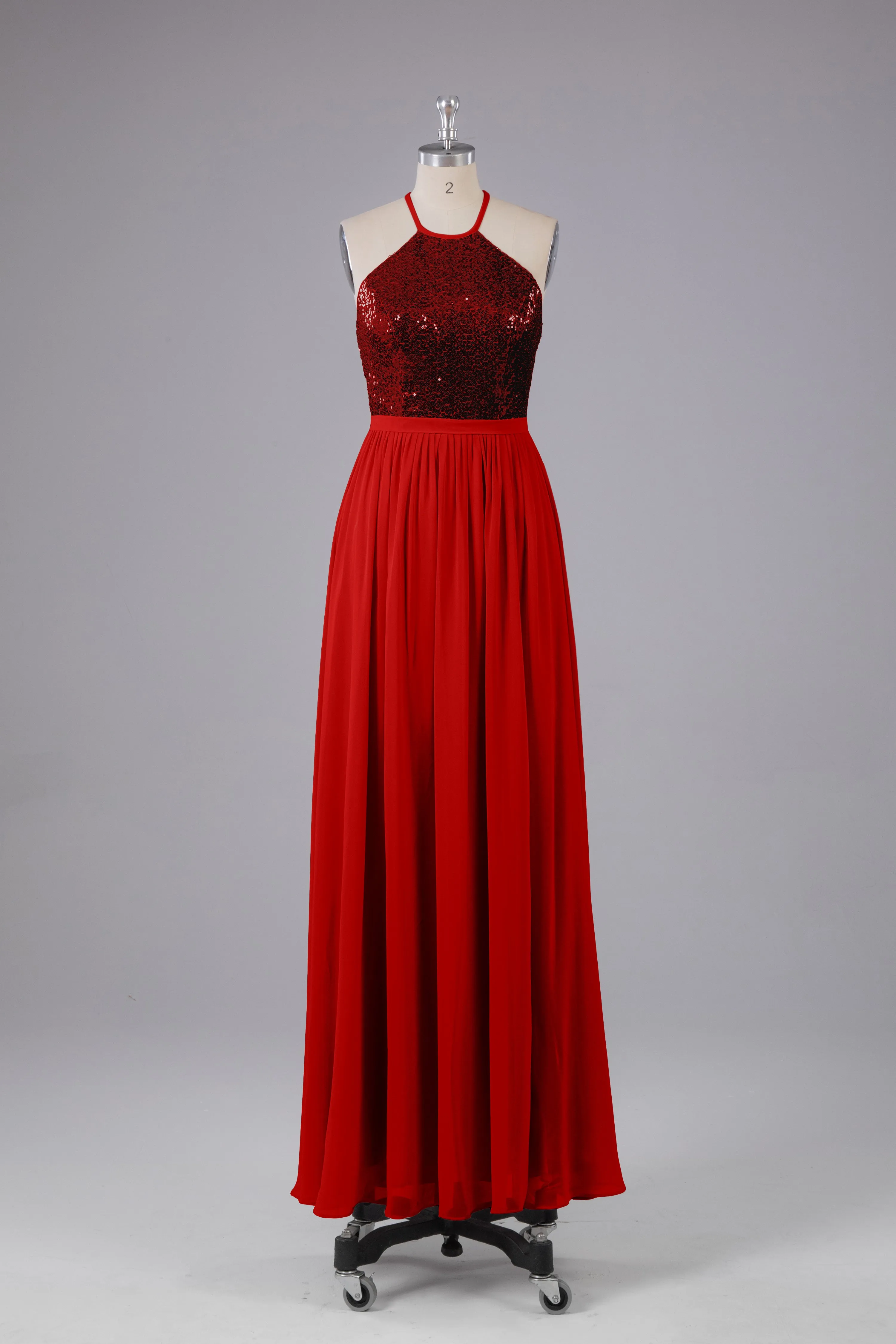 Elegant Halter Sequins Long Bridesmaid Dress