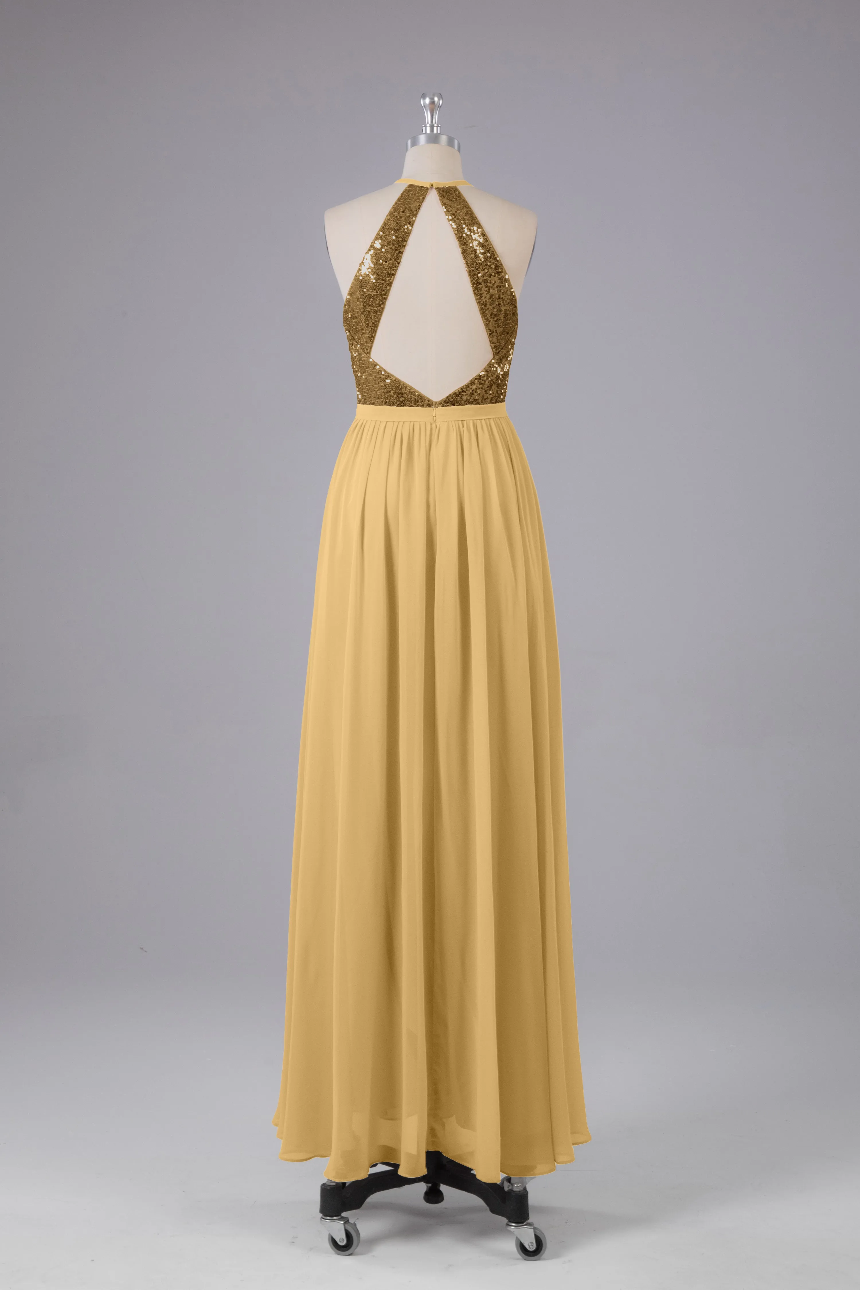 Elegant Halter Sequins Long Bridesmaid Dress