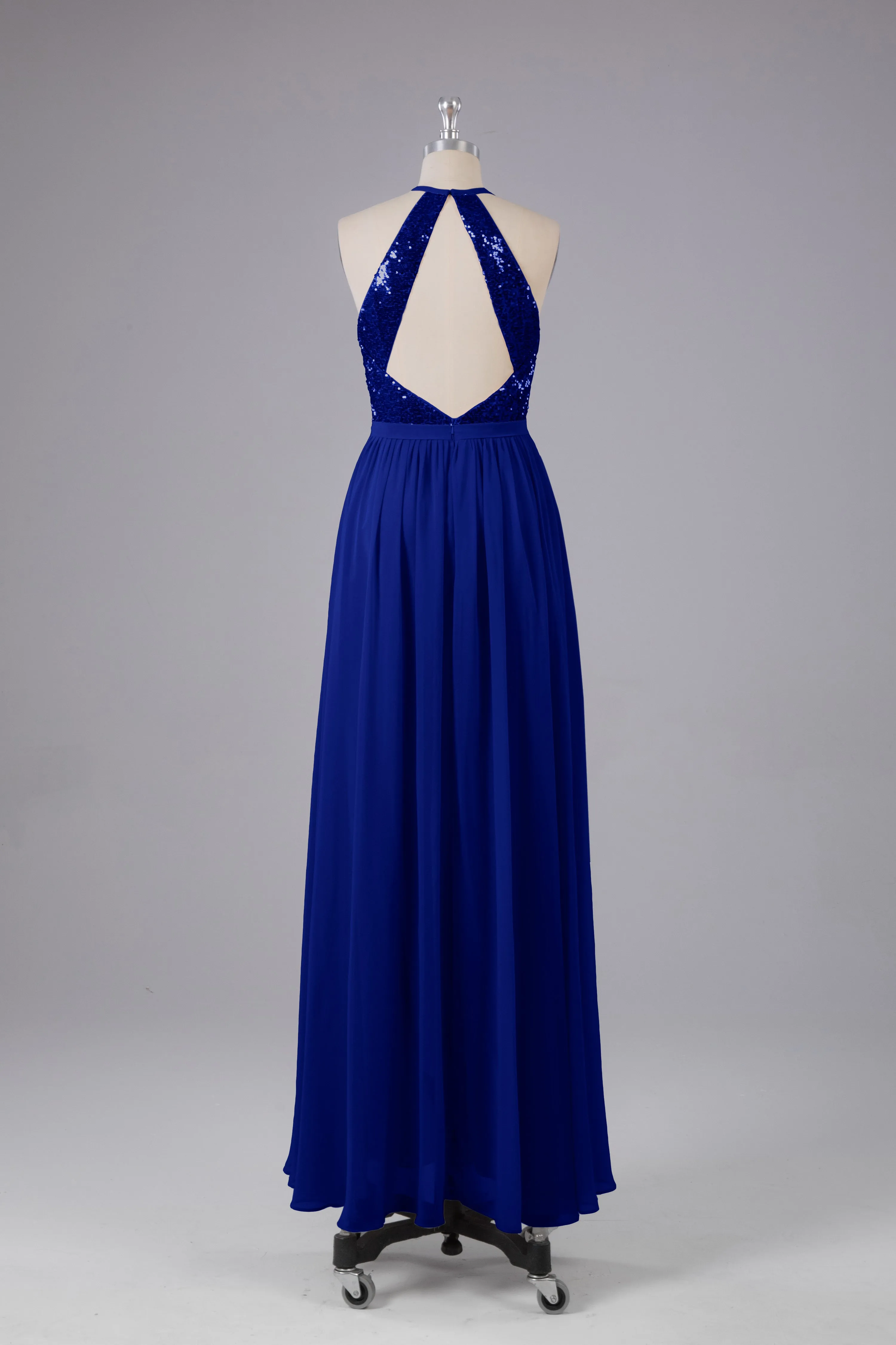 Elegant Halter Sequins Long Bridesmaid Dress
