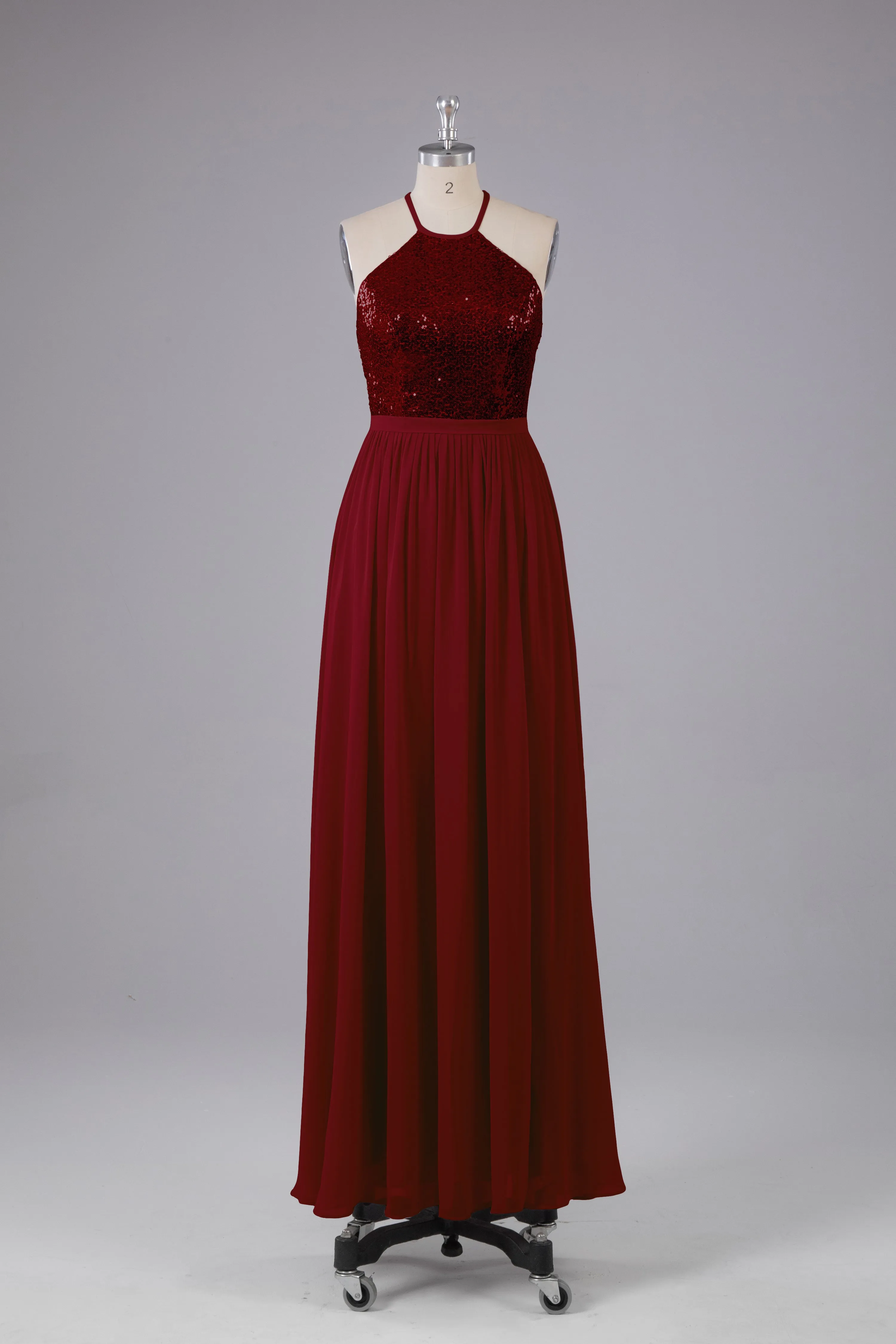 Elegant Halter Sequins Long Bridesmaid Dress