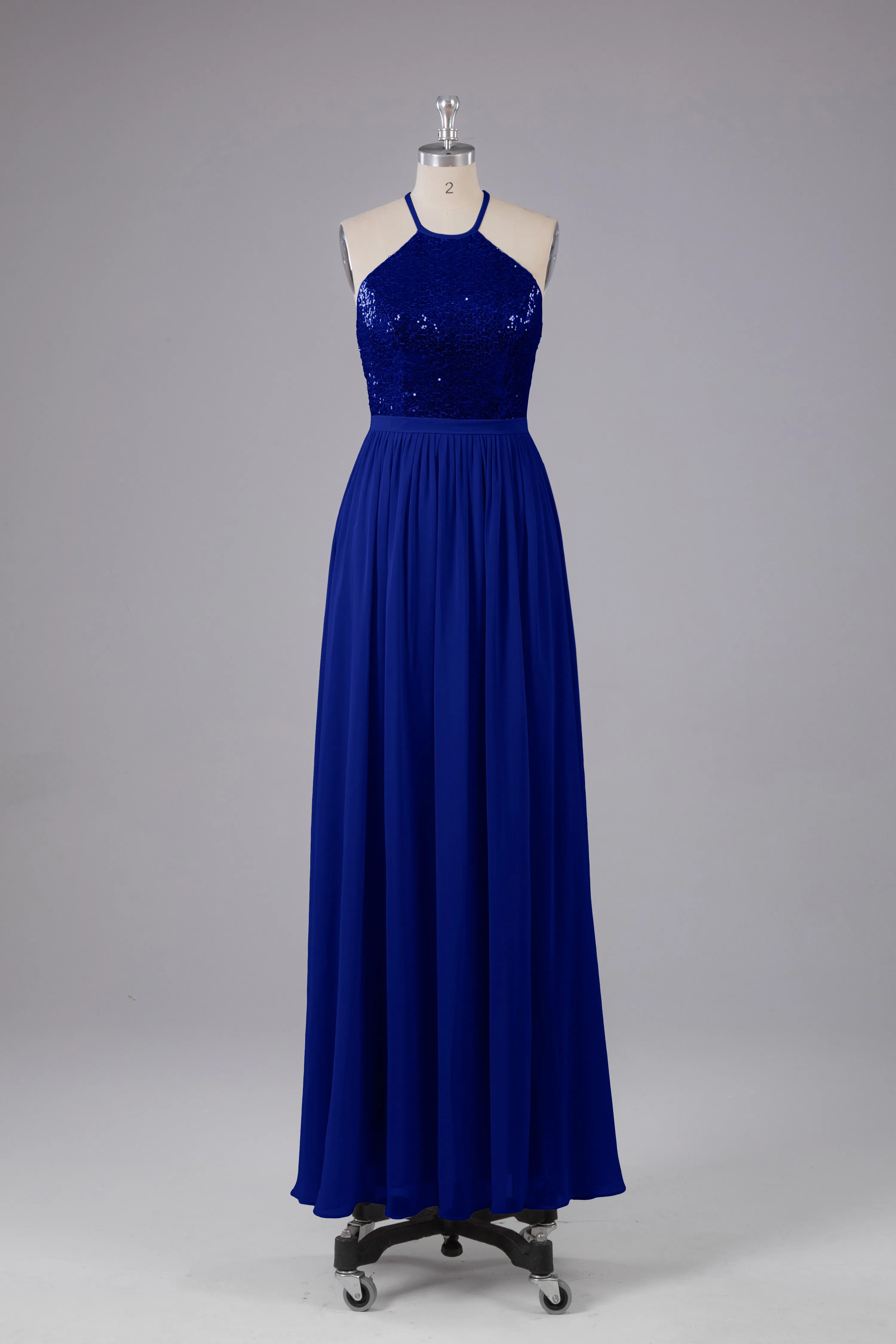 Elegant Halter Sequins Long Bridesmaid Dress