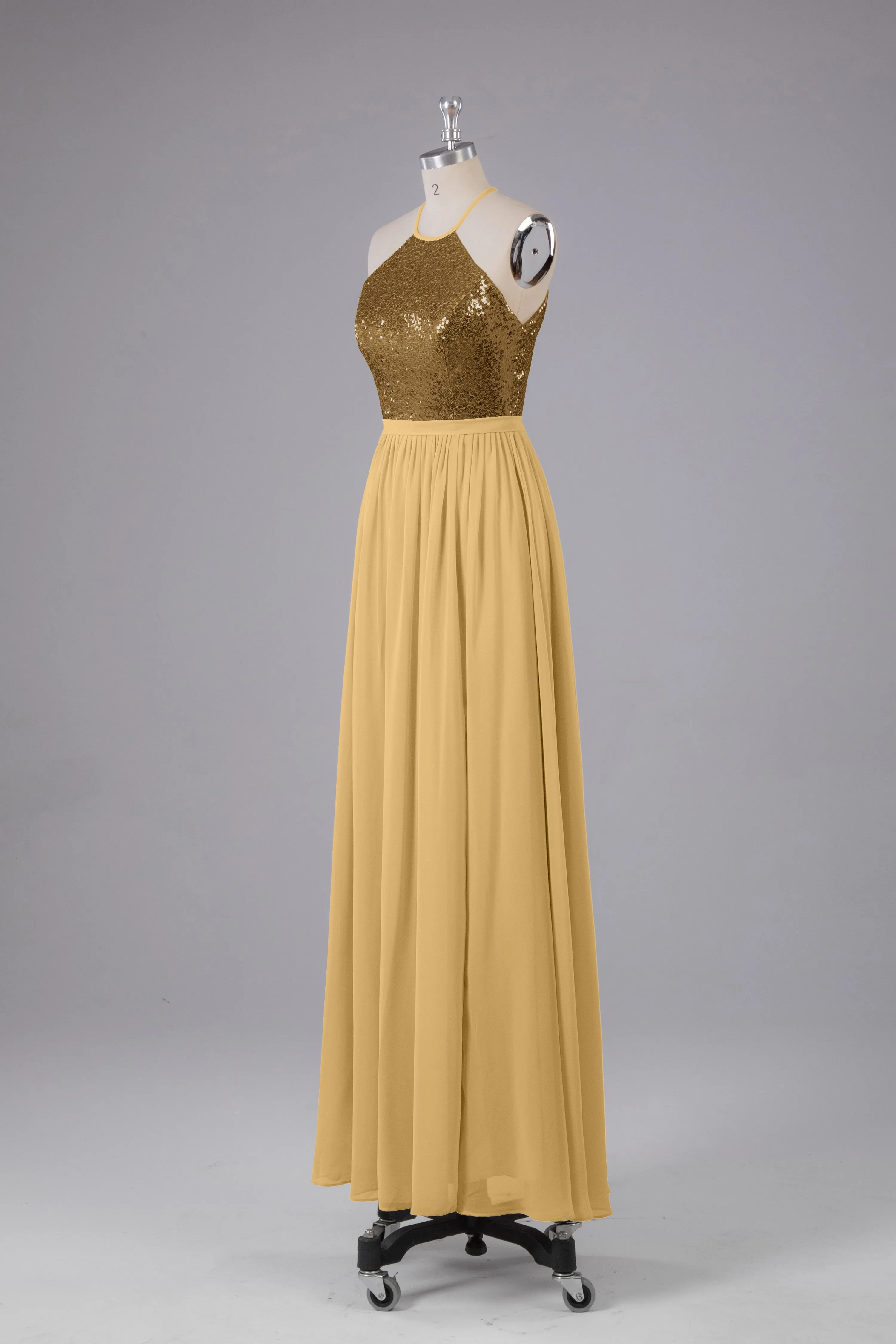 Elegant Halter Sequins Long Bridesmaid Dress