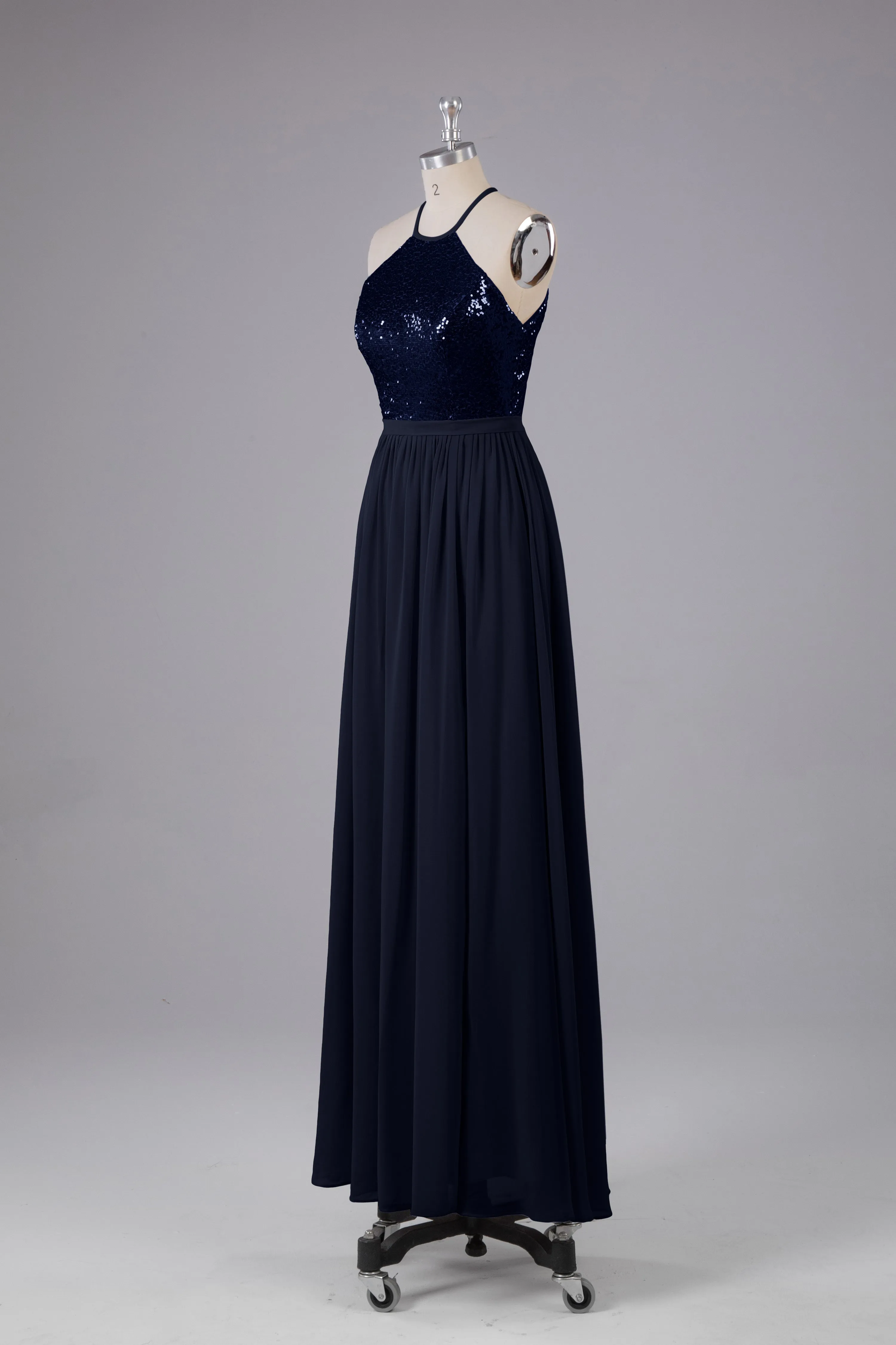 Elegant Halter Sequins Long Bridesmaid Dress