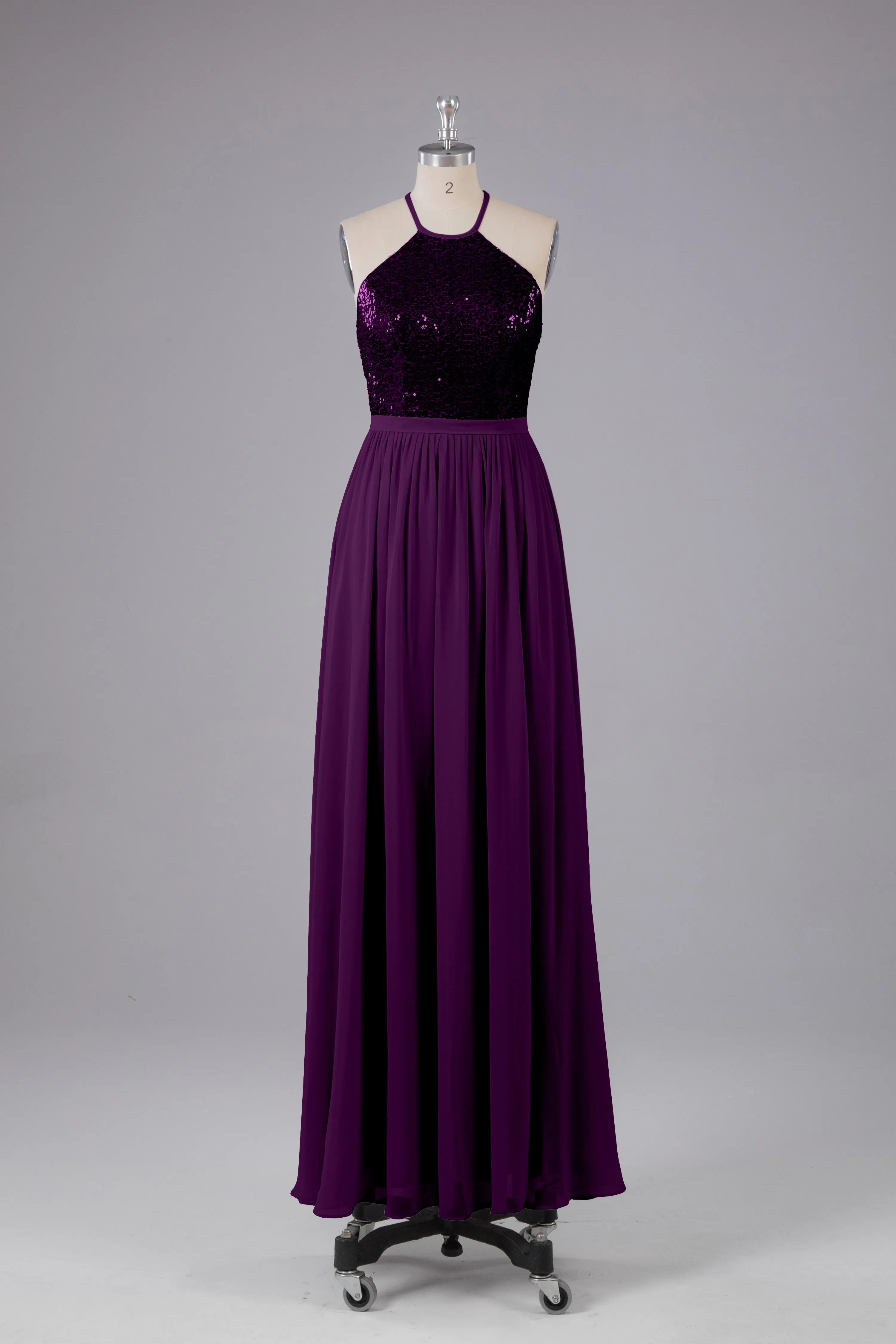 Elegant Halter Sequins Long Bridesmaid Dress