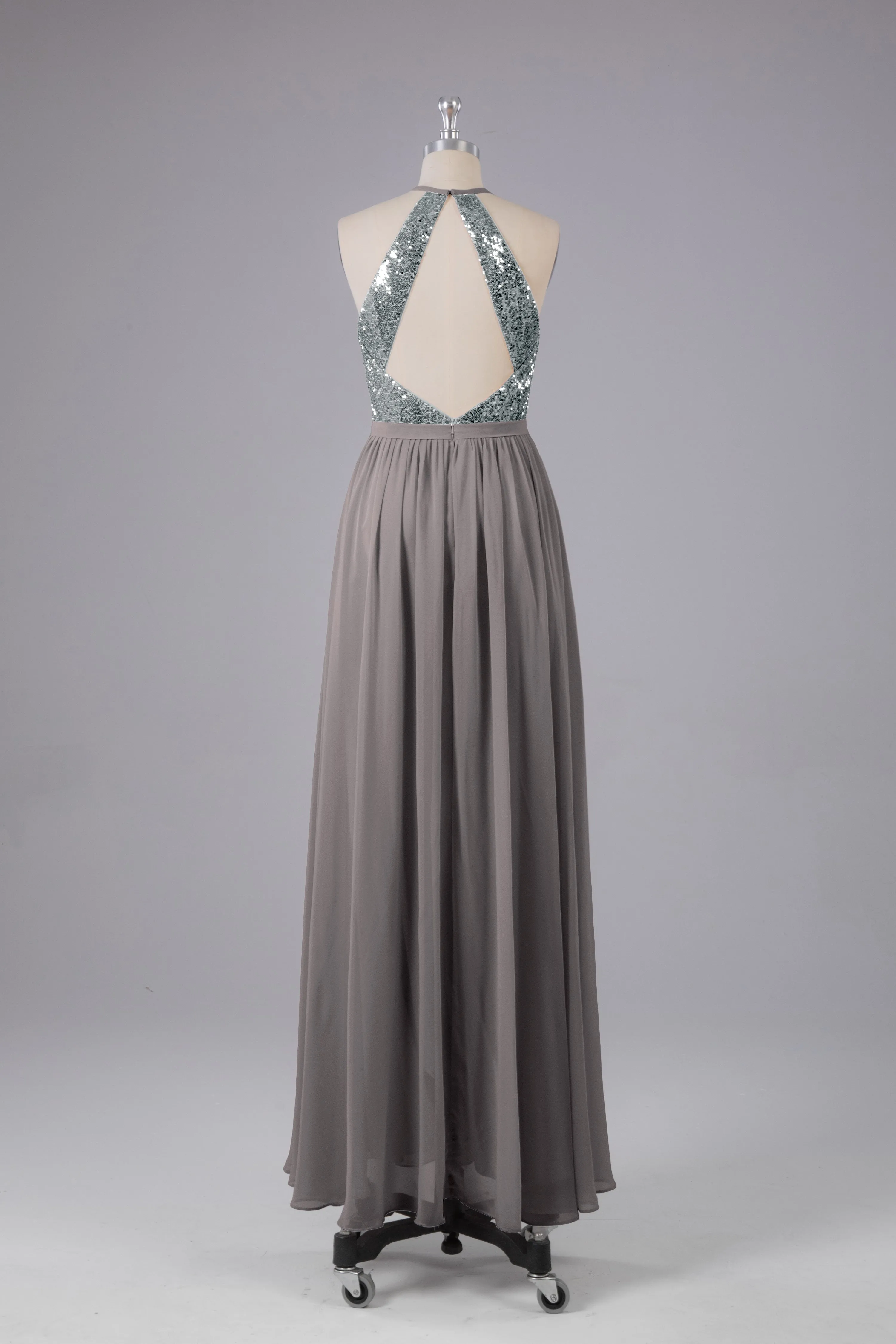 Elegant Halter Sequins Long Bridesmaid Dress