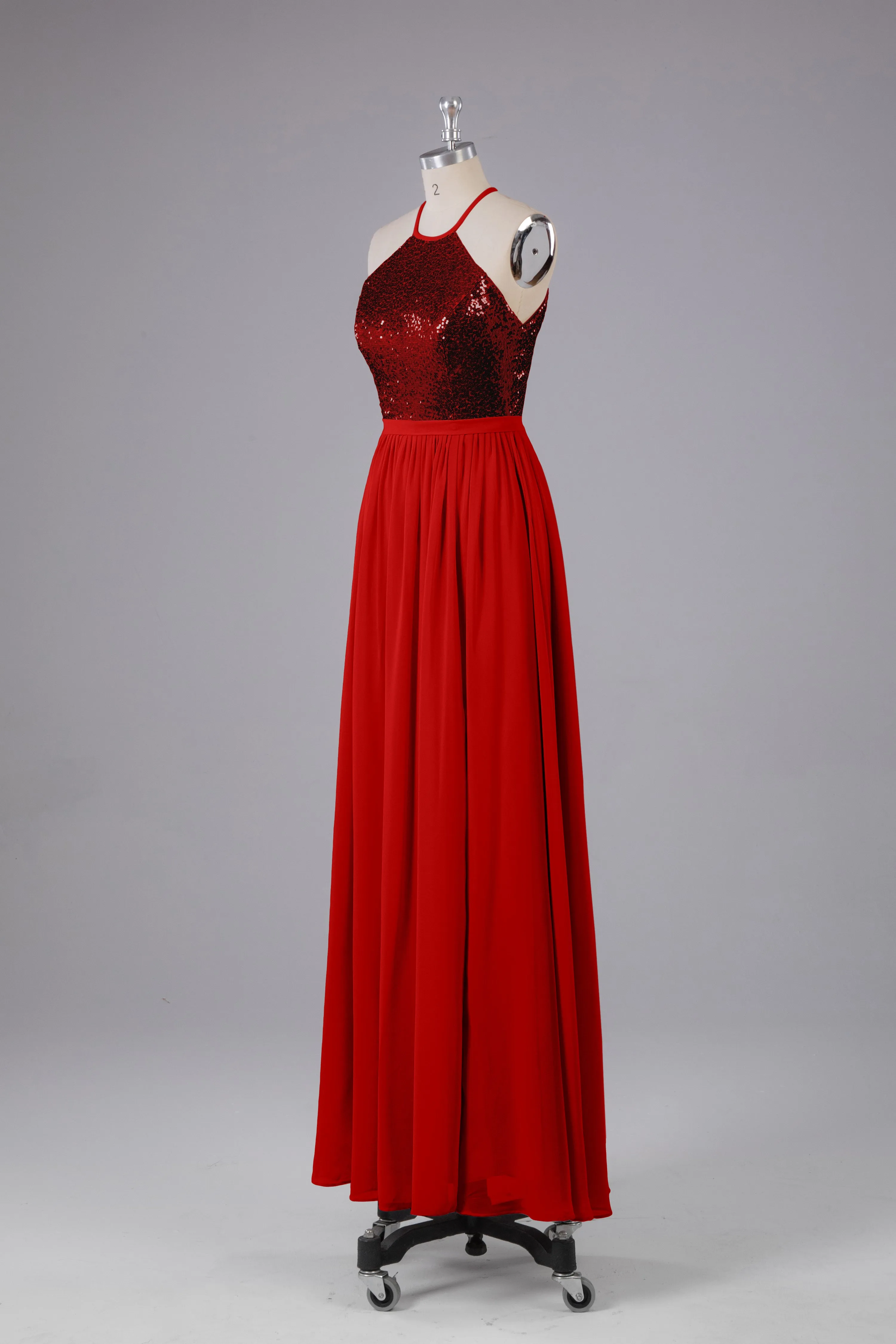 Elegant Halter Sequins Long Bridesmaid Dress