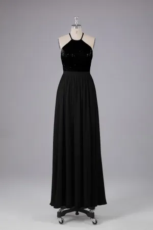 Elegant Halter Sequins Long Bridesmaid Dress
