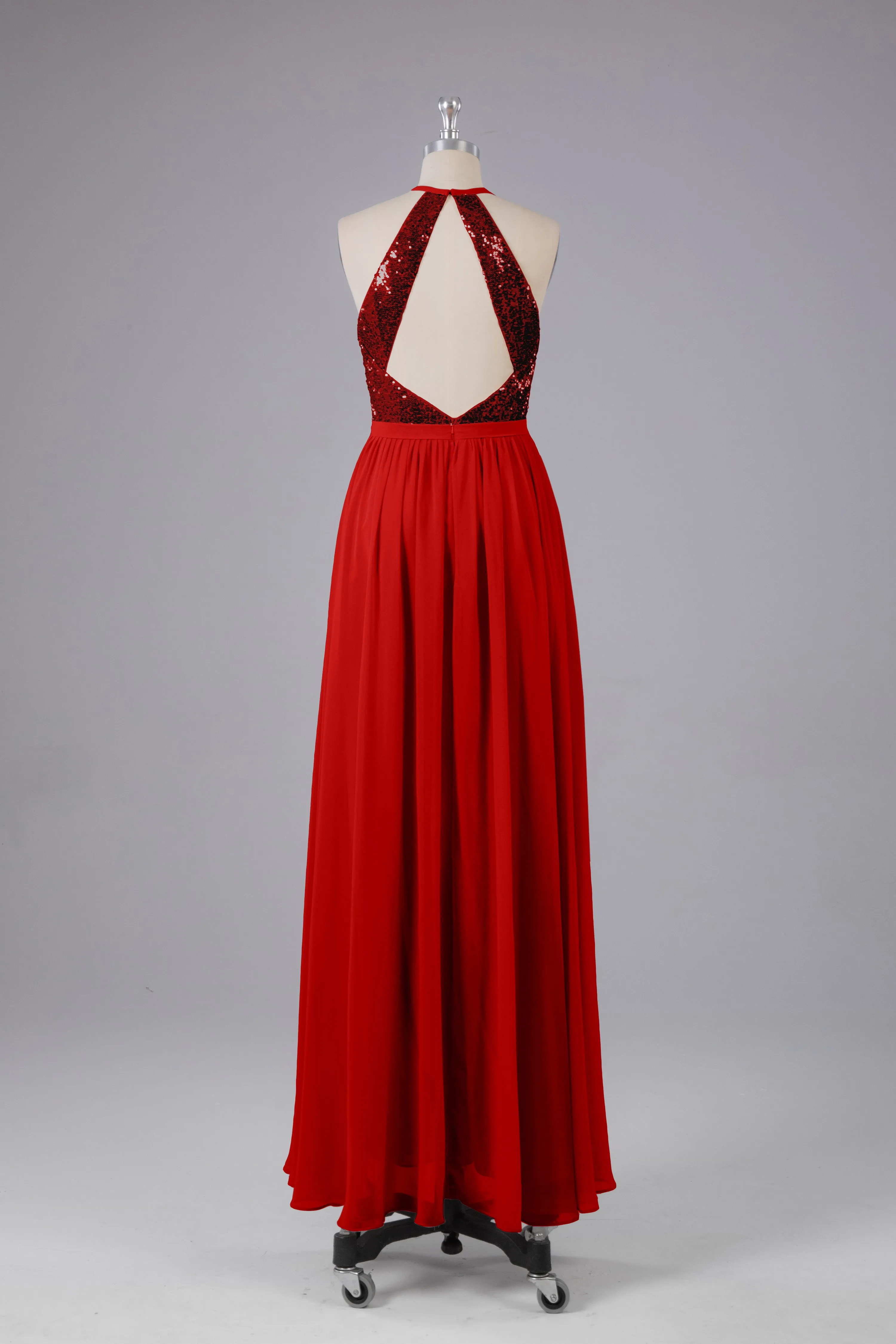 Elegant Halter Sequins Long Bridesmaid Dress
