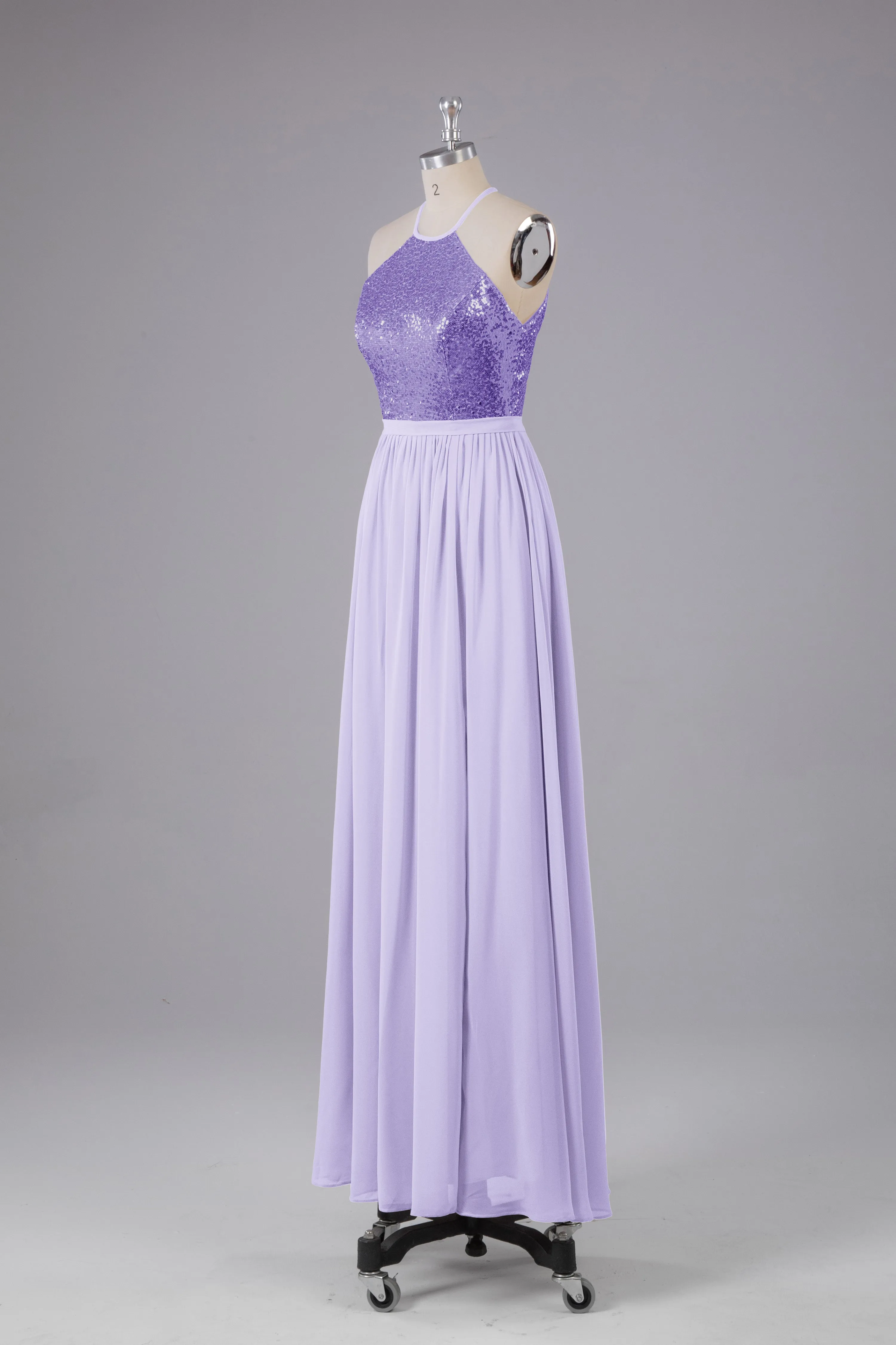 Elegant Halter Sequins Long Bridesmaid Dress