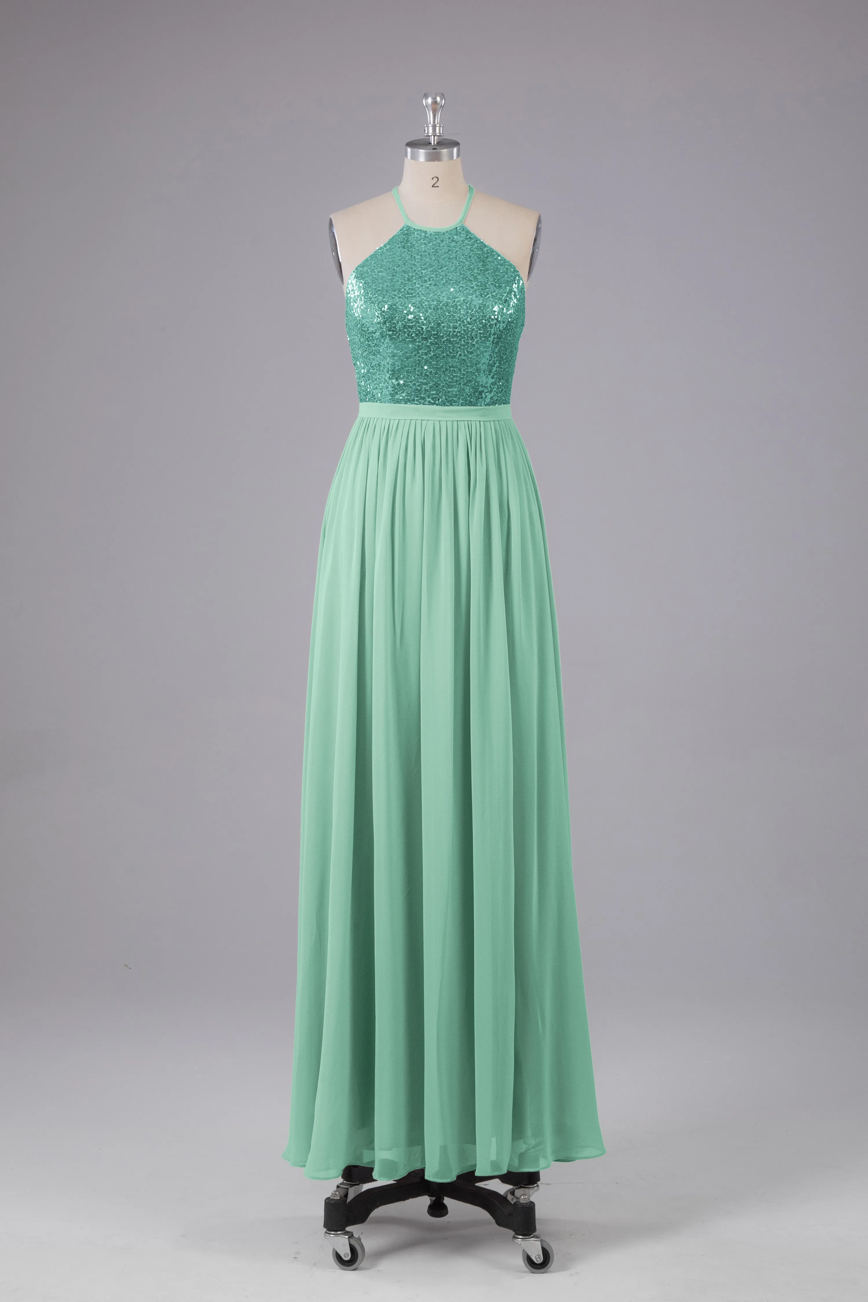 Elegant Halter Sequins Long Bridesmaid Dress