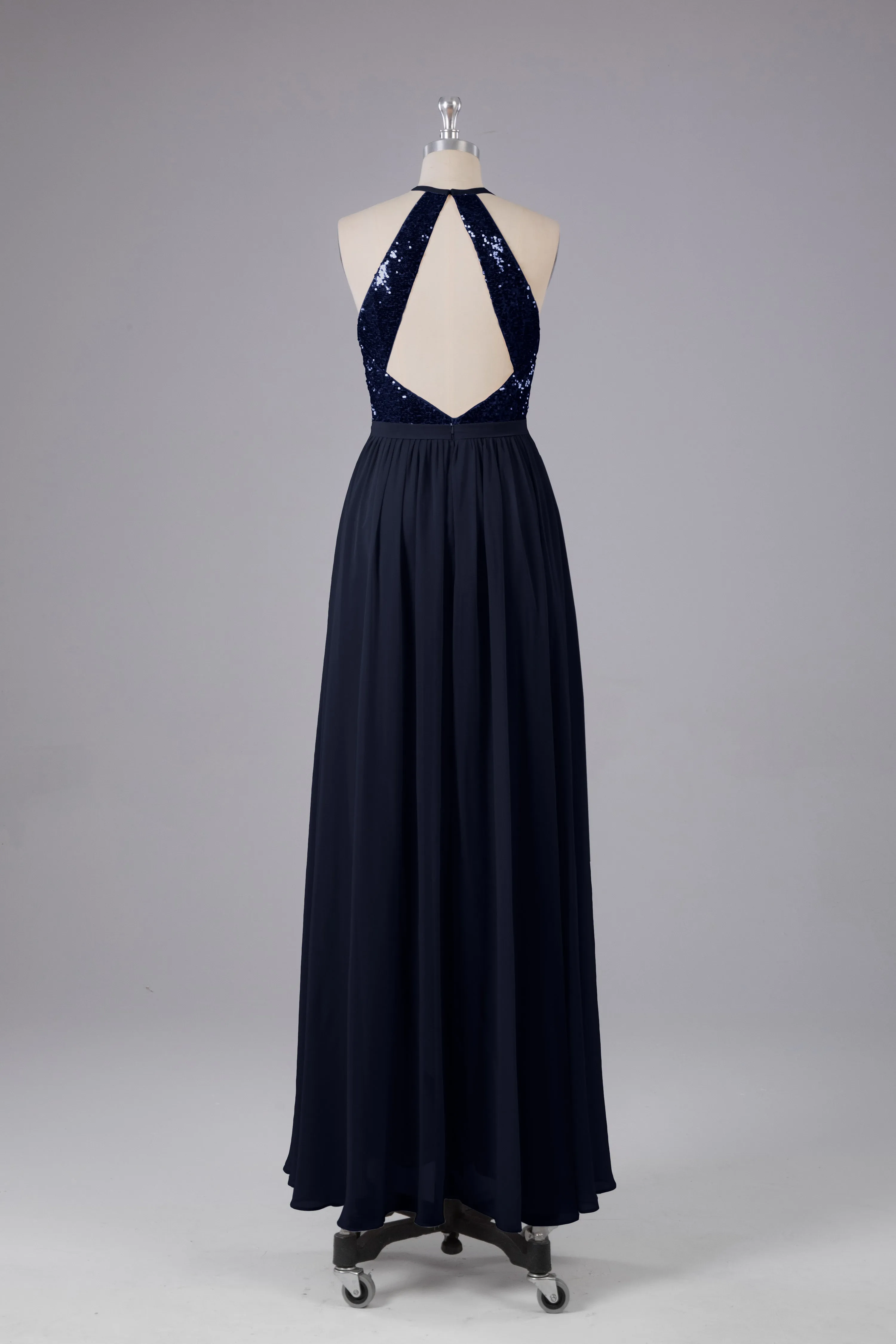 Elegant Halter Sequins Long Bridesmaid Dress
