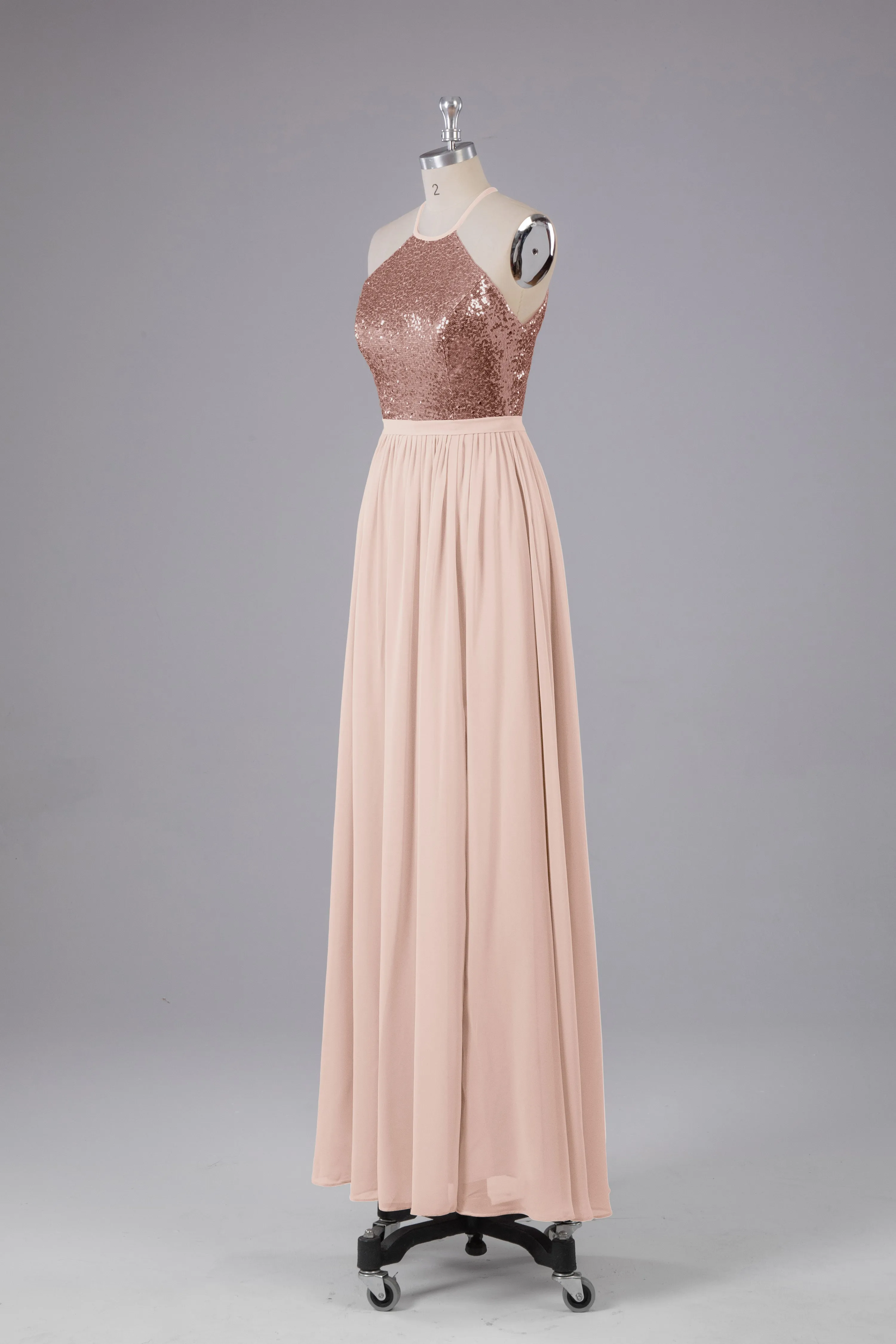 Elegant Halter Sequins Long Bridesmaid Dress