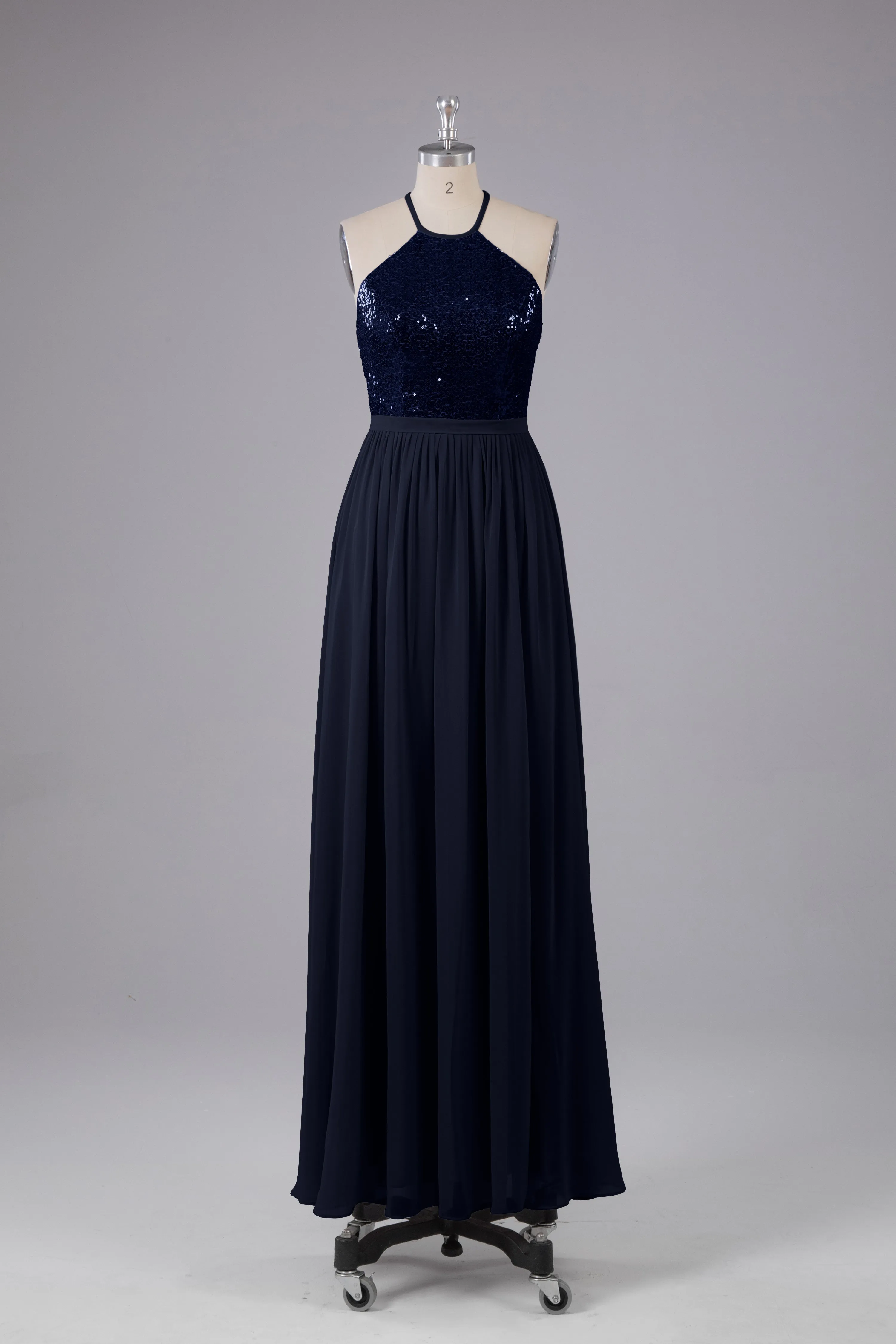 Elegant Halter Sequins Long Bridesmaid Dress