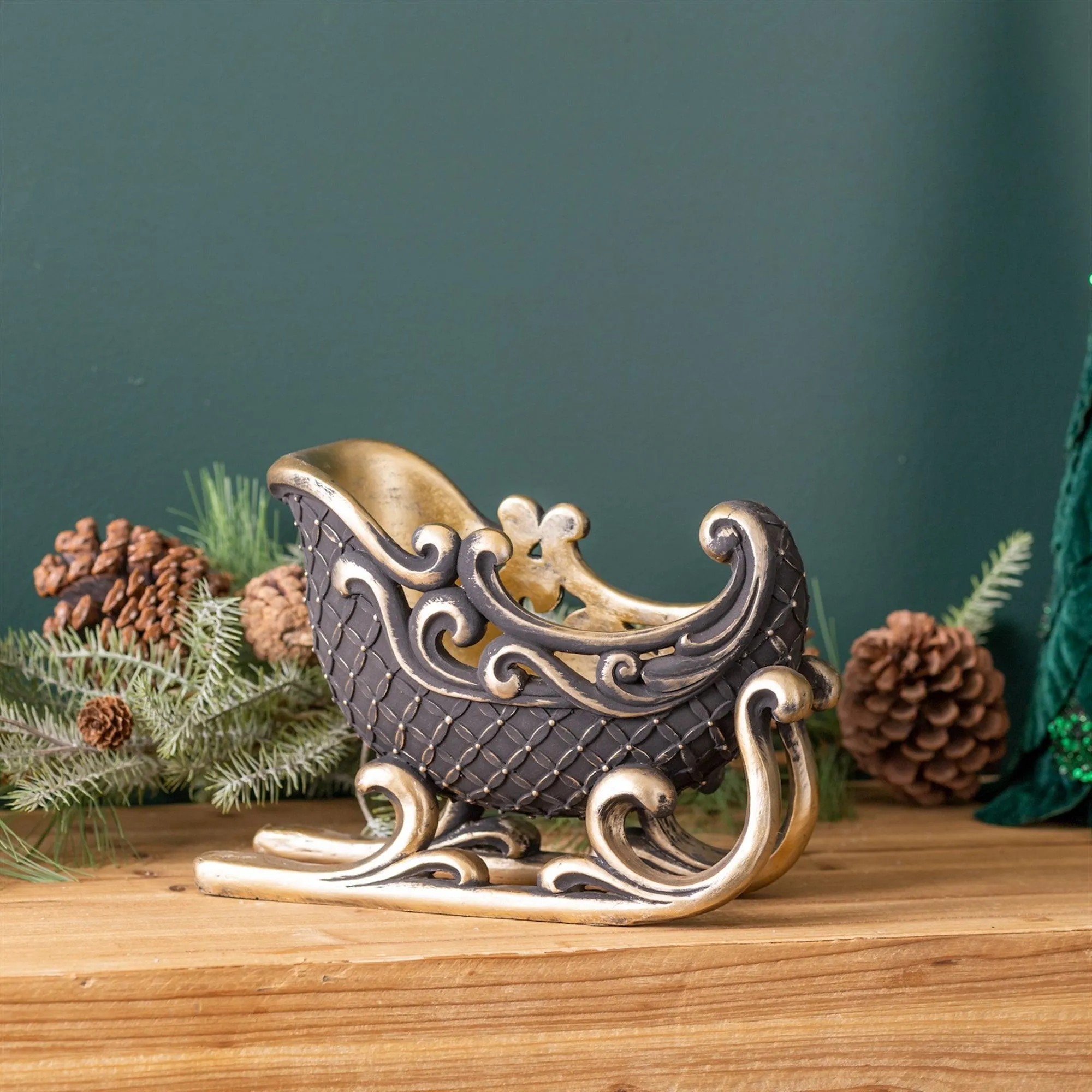 Elegant Holidy Sleigh Decor 10"L