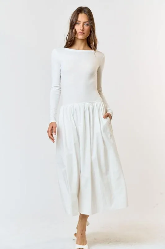 Elegant Long-Sleeve Pocket Midi Dress