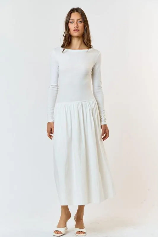 Elegant Long-Sleeve Pocket Midi Dress