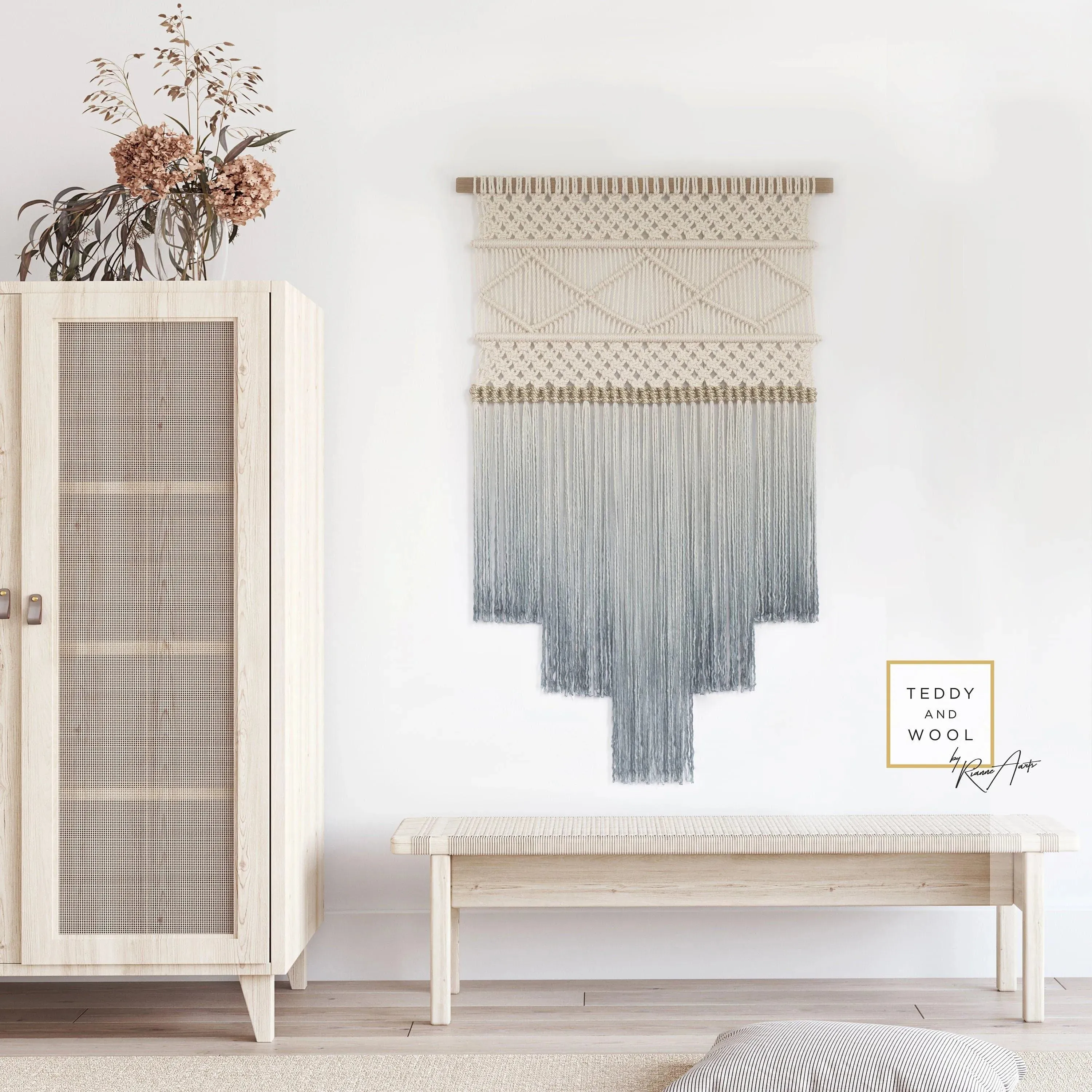 Elegant Macrame Wall Hanging with golden details - ATHENA