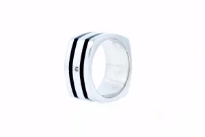 Elegant Men's Contoured Square Ring Center Diamond in Sterling Silver