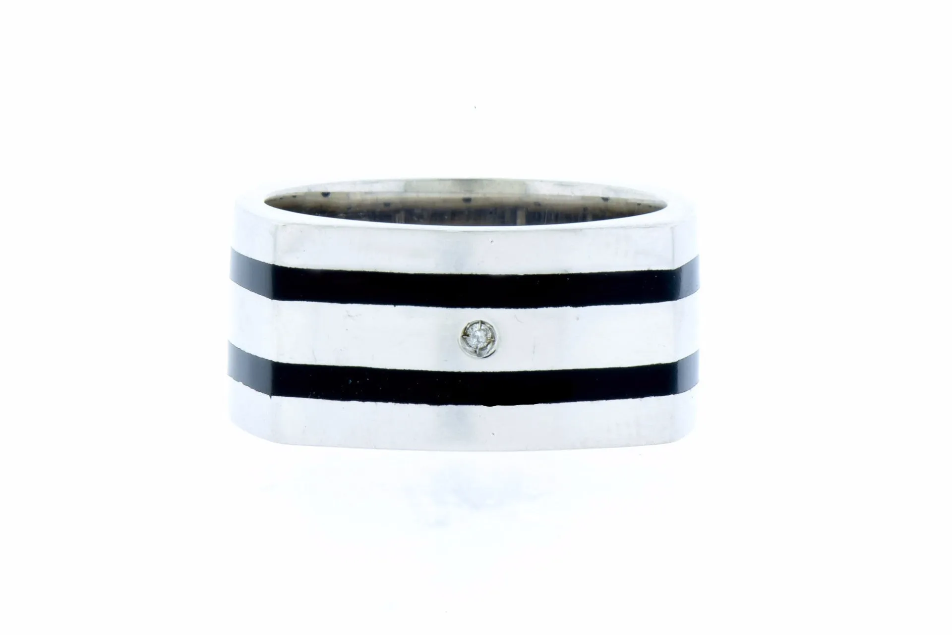 Elegant Men's Contoured Square Ring Center Diamond in Sterling Silver