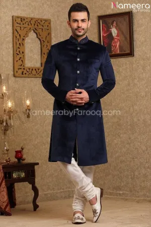 Elegant Navy Blue Sherwani for Wedding Online #GR94