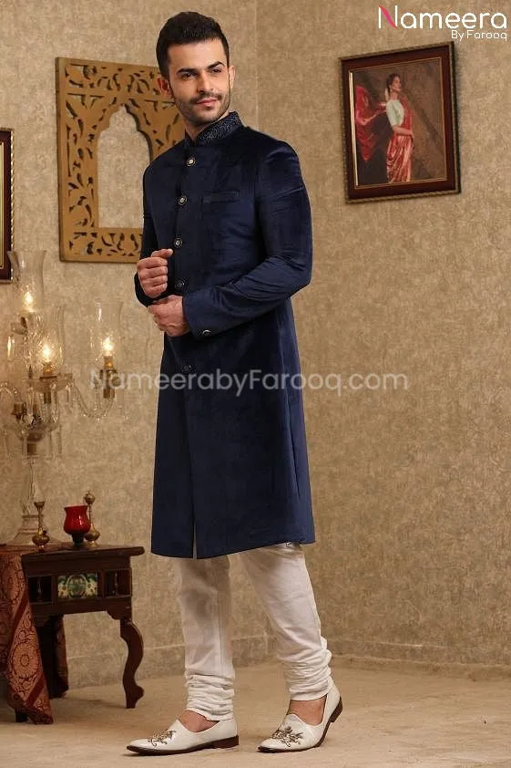 Elegant Navy Blue Sherwani for Wedding Online #GR94