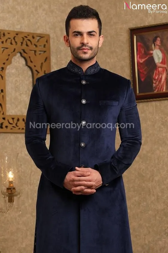 Elegant Navy Blue Sherwani for Wedding Online #GR94