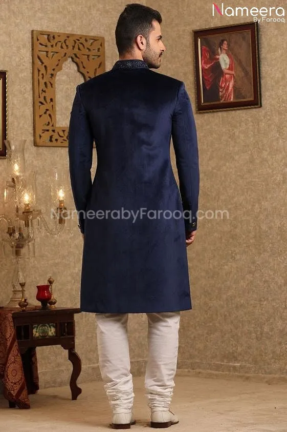 Elegant Navy Blue Sherwani for Wedding Online #GR94