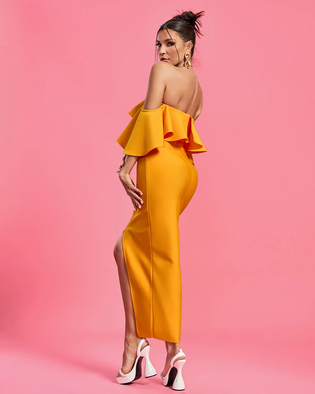 Elegant Off Shoulder Slit Bandage Dress