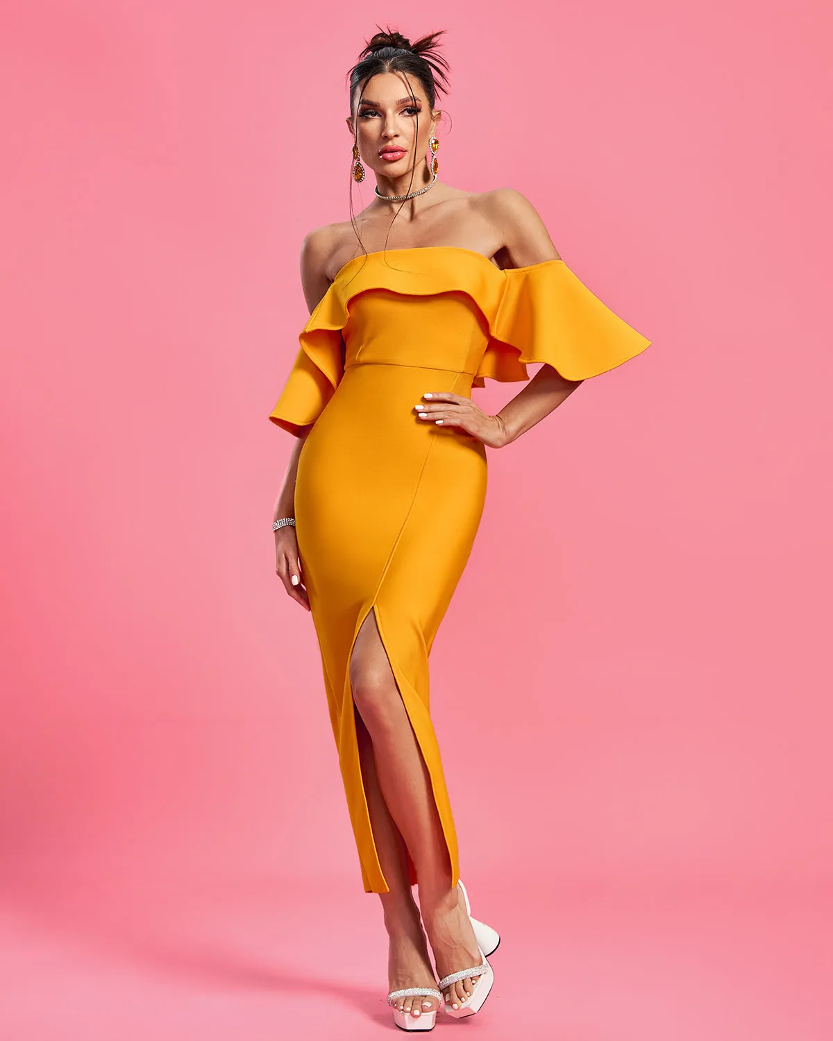 Elegant Off Shoulder Slit Bandage Dress