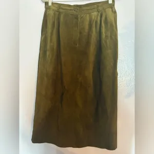 Elegant Olive Green Suede Skirt