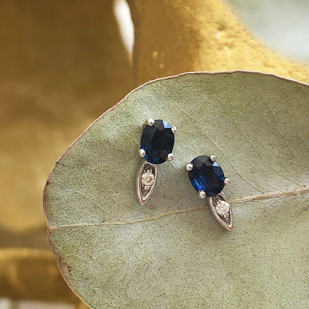 Elegant Oval Blue Sapphire and Diamond Studs