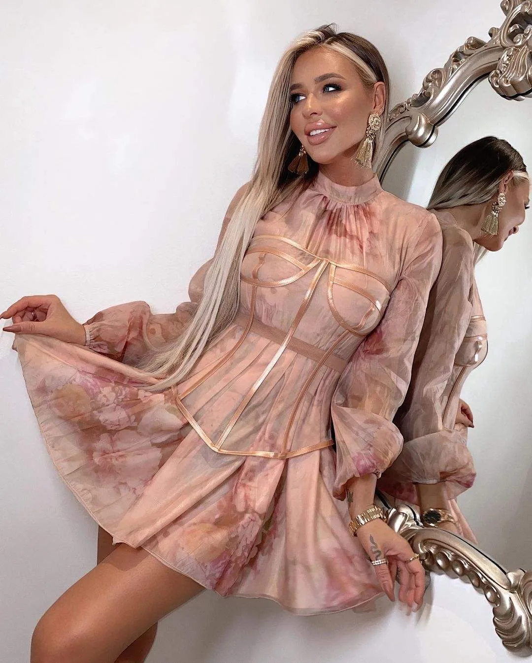 Elegant patchwork long sleeve dresses