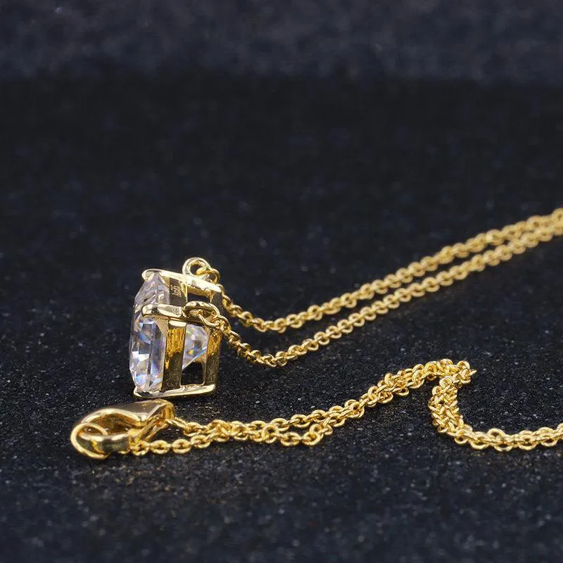Elegant Radiant Cut Moissanite Necklace 14k Yellow Gold | 5x7mm