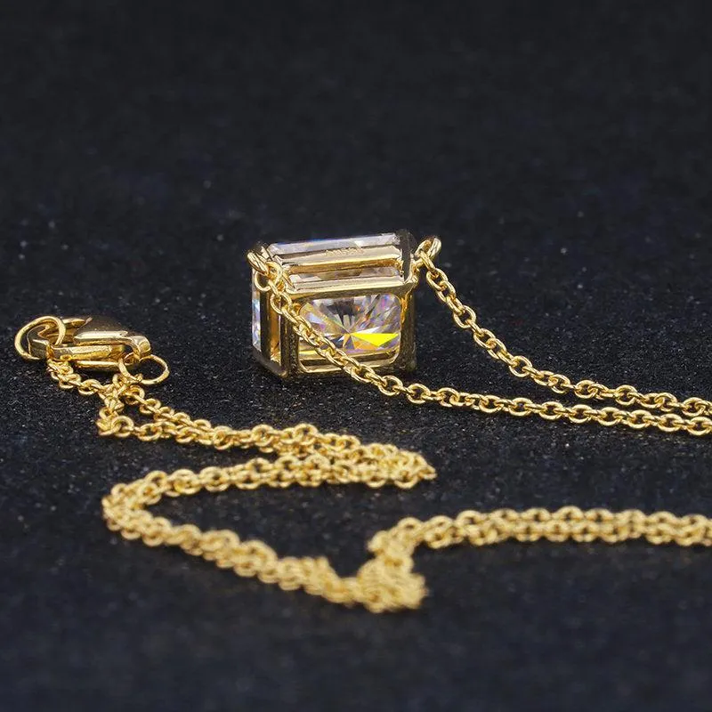 Elegant Radiant Cut Moissanite Necklace 14k Yellow Gold | 5x7mm