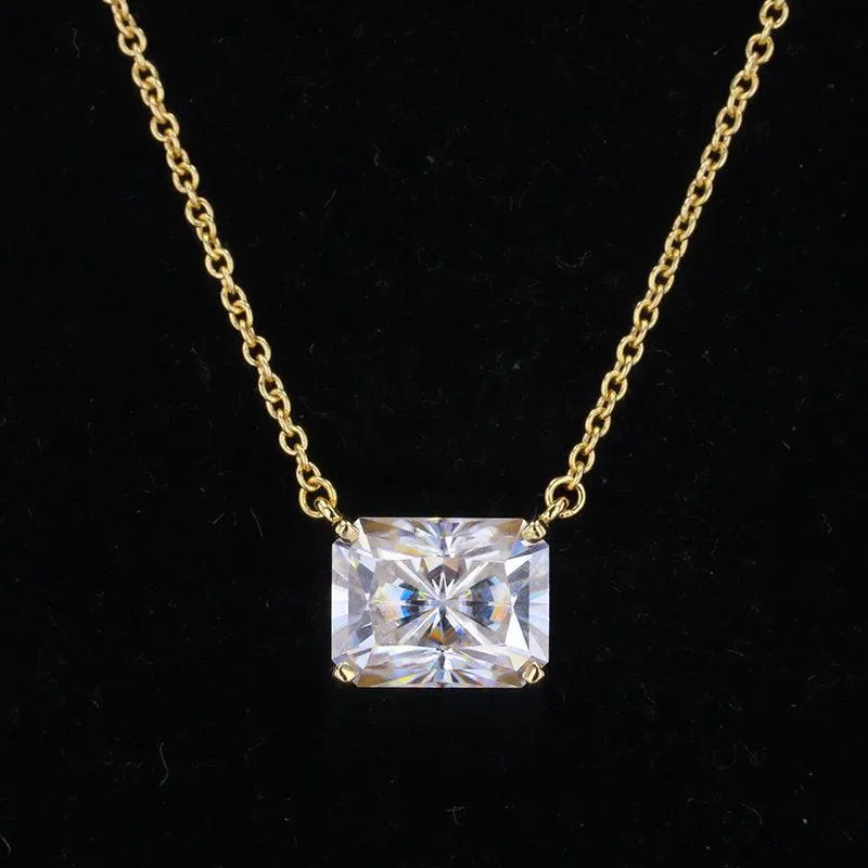 Elegant Radiant Cut Moissanite Necklace 14k Yellow Gold | 5x7mm