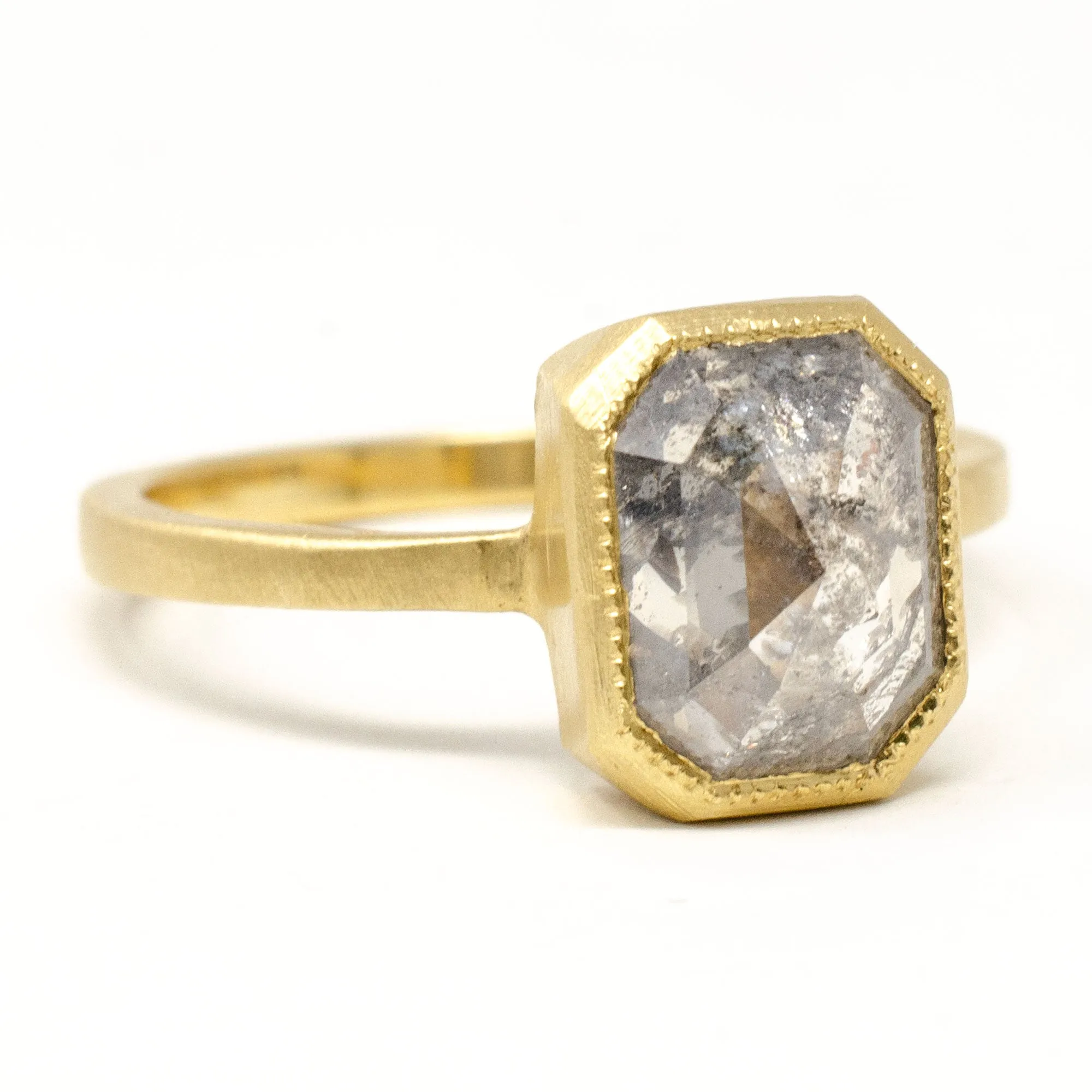 Elegant Rustic Emerald Diamond Ring