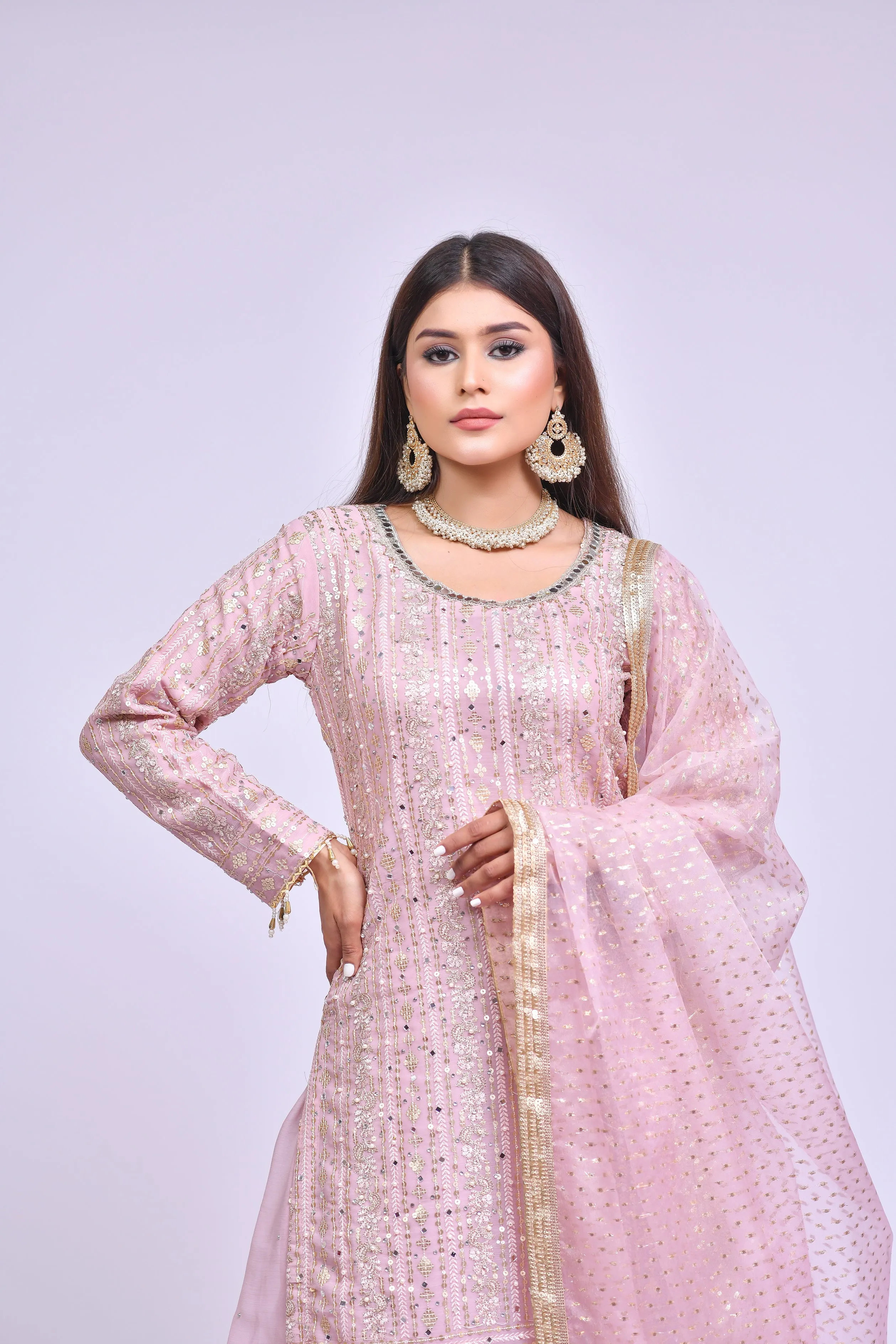 Elegant Sharara Kameez Pakistani Pink Dress for Eid