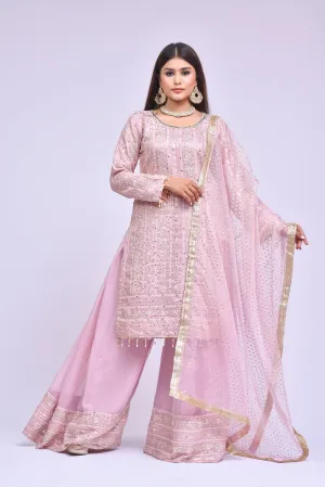 Elegant Sharara Kameez Pakistani Pink Dress for Eid