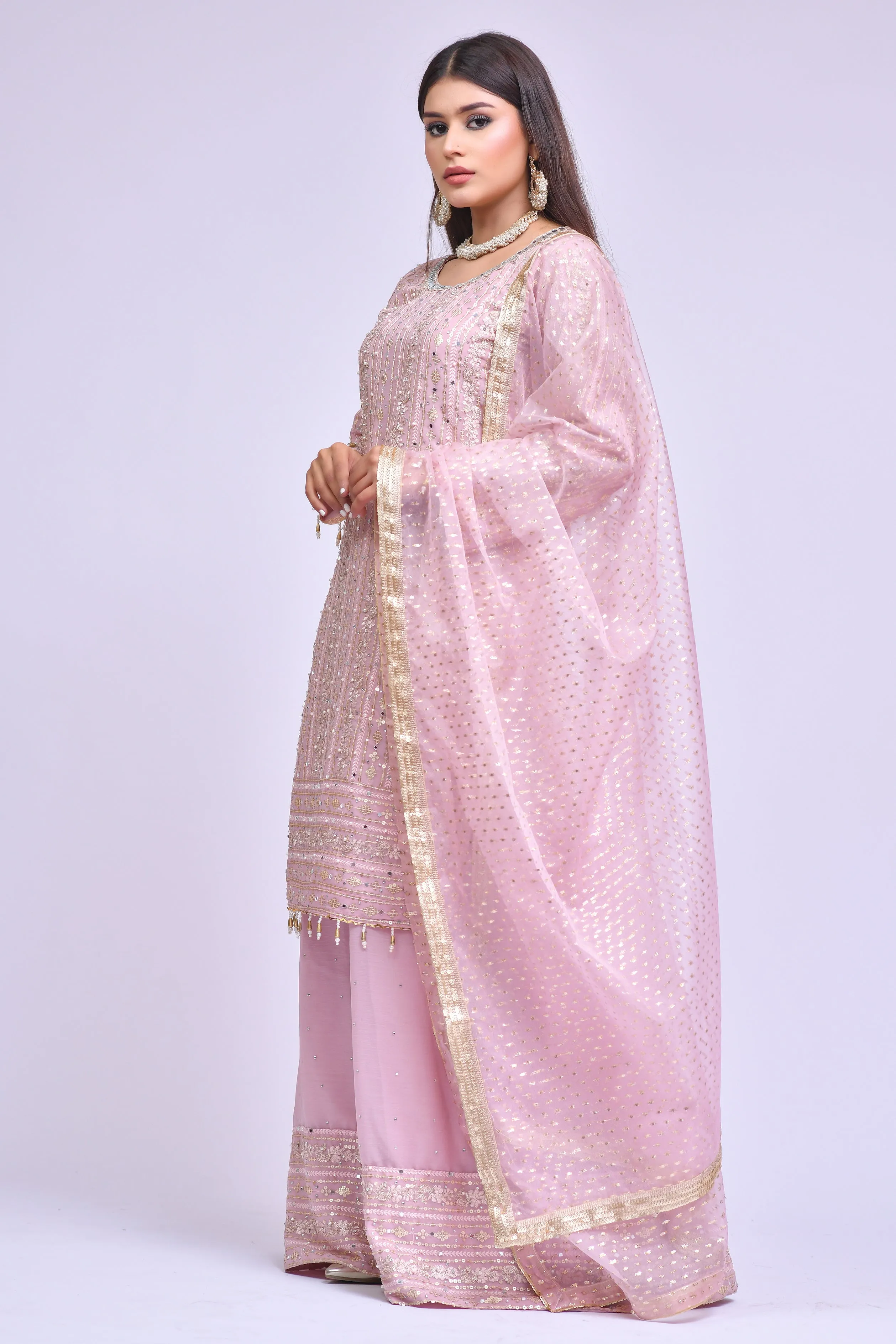 Elegant Sharara Kameez Pakistani Pink Dress for Eid