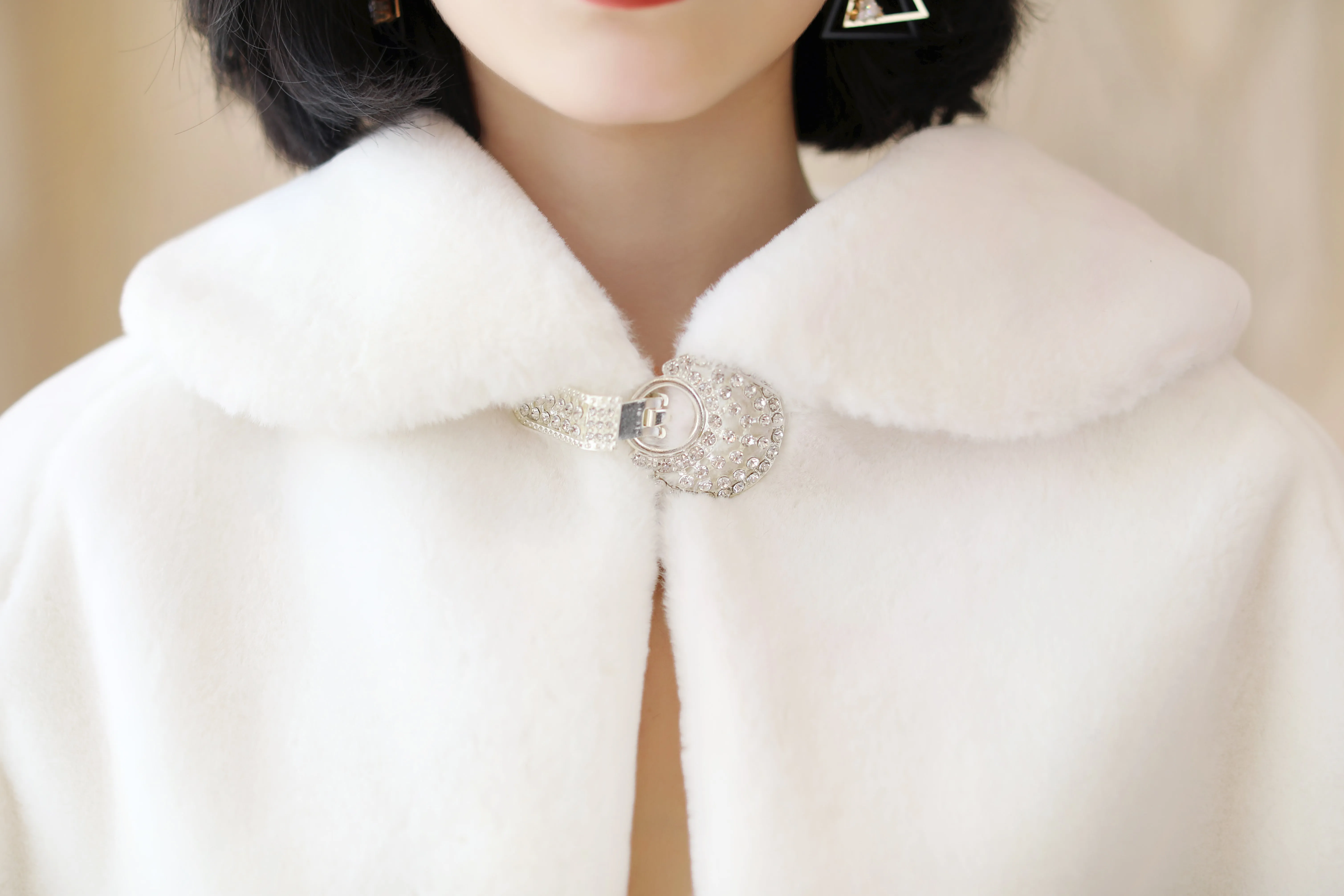 Elegant White Korean-Style Mink Cashmere Outerwear Winter Wedding Warmth Coat