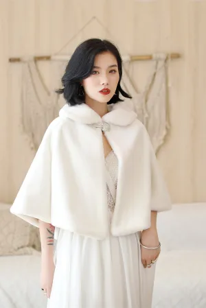 Elegant White Korean-Style Mink Cashmere Outerwear Winter Wedding Warmth Coat