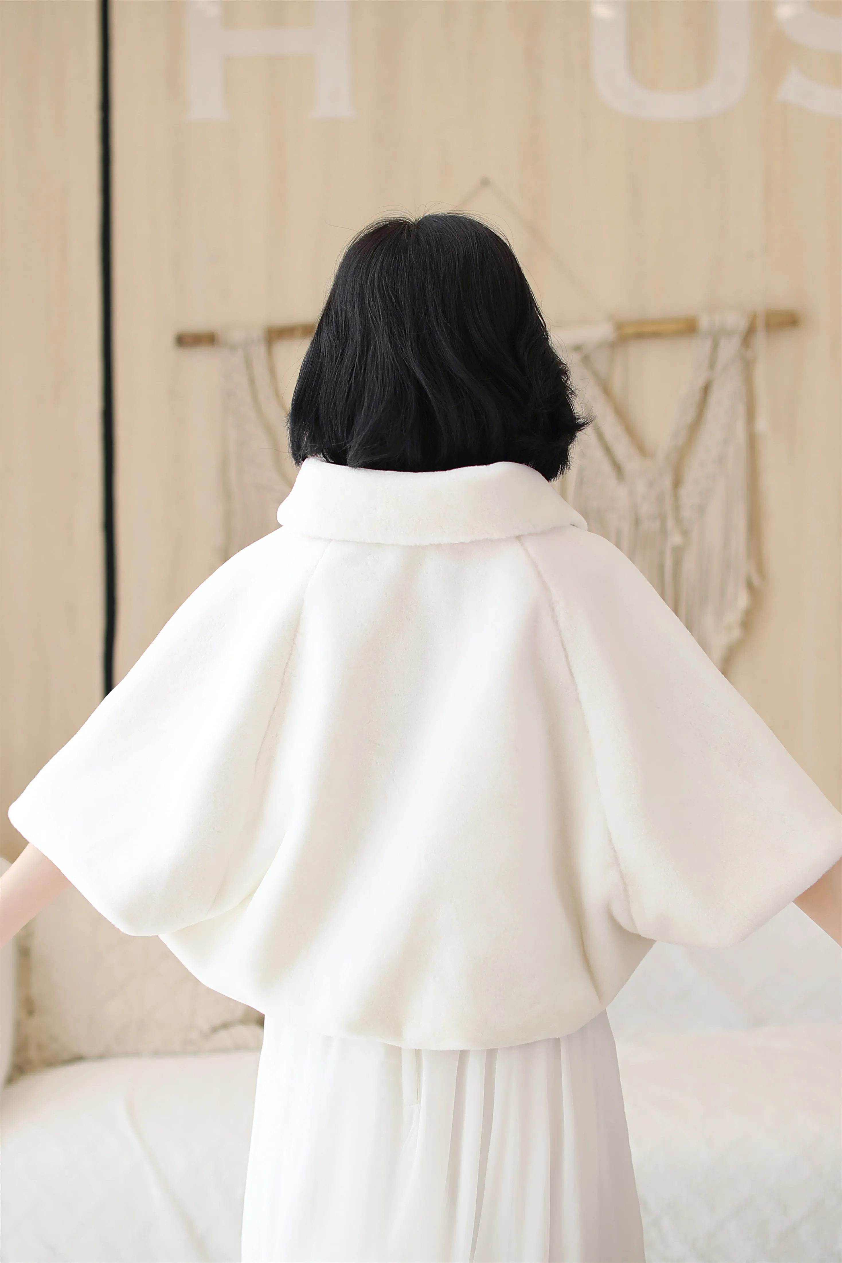 Elegant White Korean-Style Mink Cashmere Outerwear Winter Wedding Warmth Coat