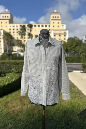 Elvira Grey and White Striped Blouse