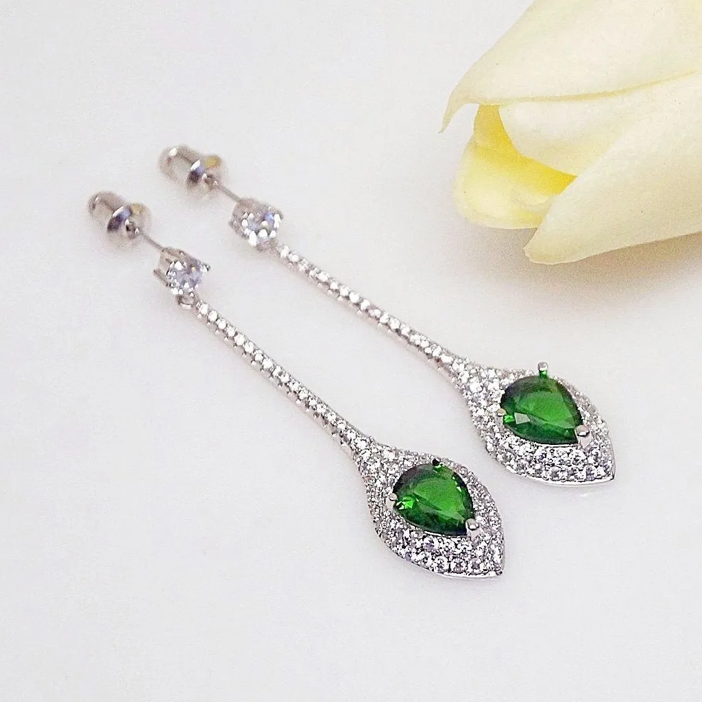 Emerald Designer Long Dangle Earrings