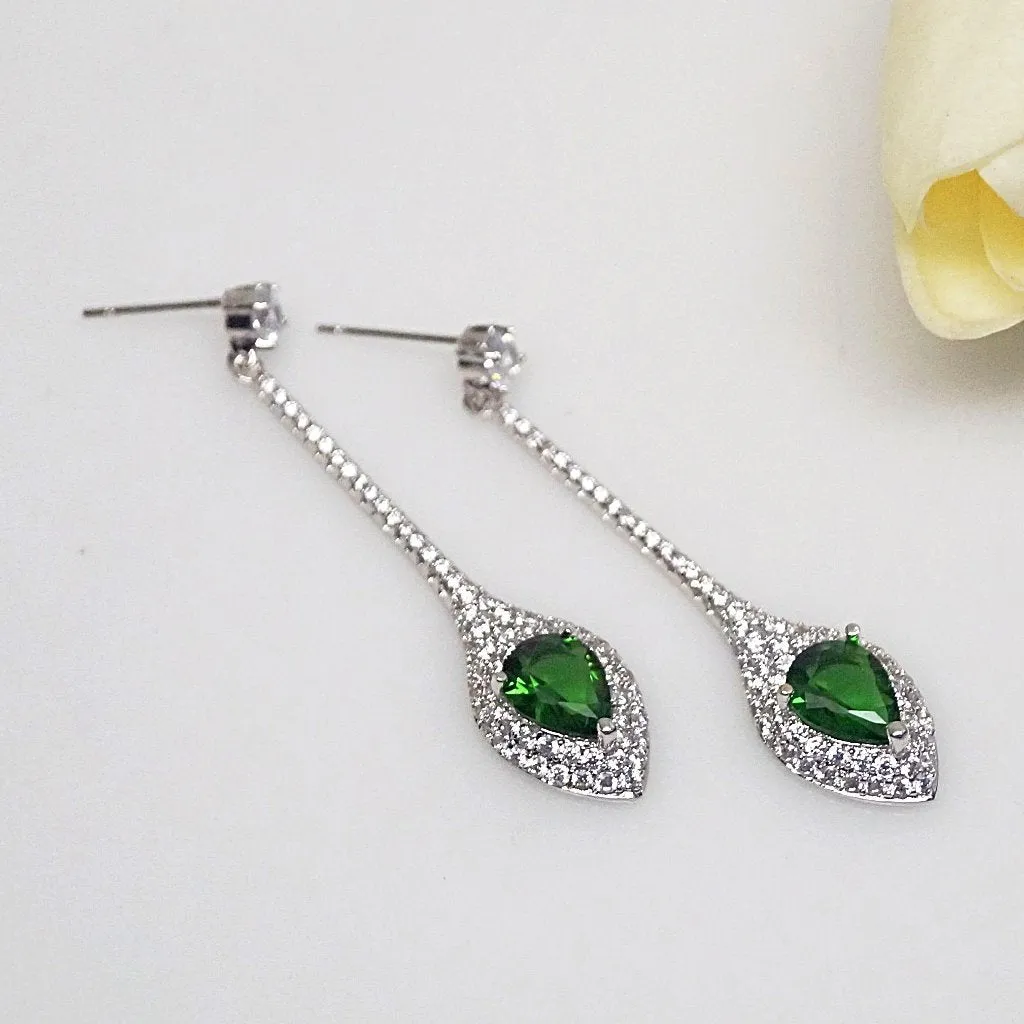 Emerald Designer Long Dangle Earrings