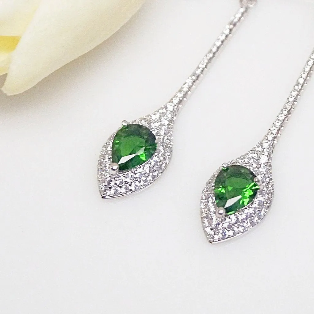 Emerald Designer Long Dangle Earrings