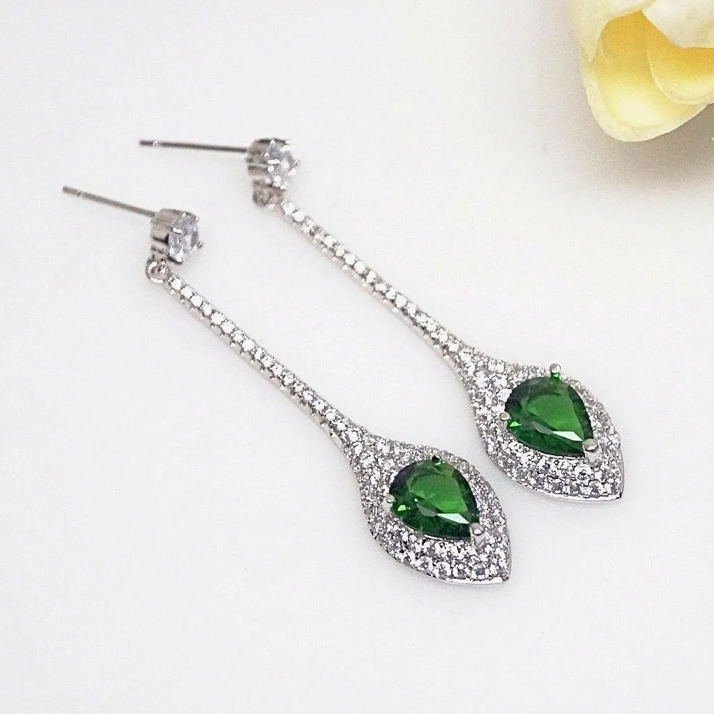 Emerald Designer Long Dangle Earrings